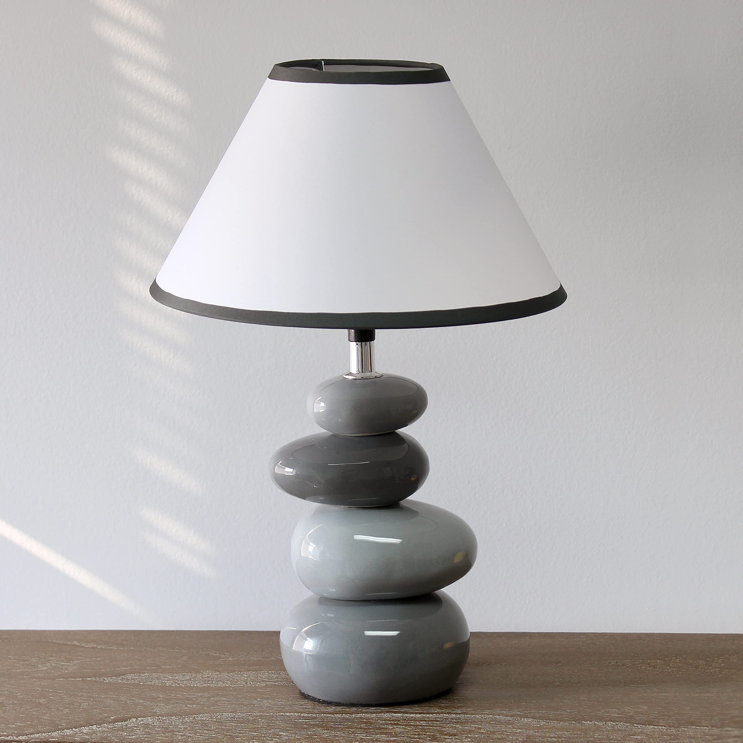 Simple Designs LT3052-GRY Ceramic Table Lamp with Fabric Shade, 14.7in, Gray, For Home Décor, Nightstand, Bedroom, Living Room