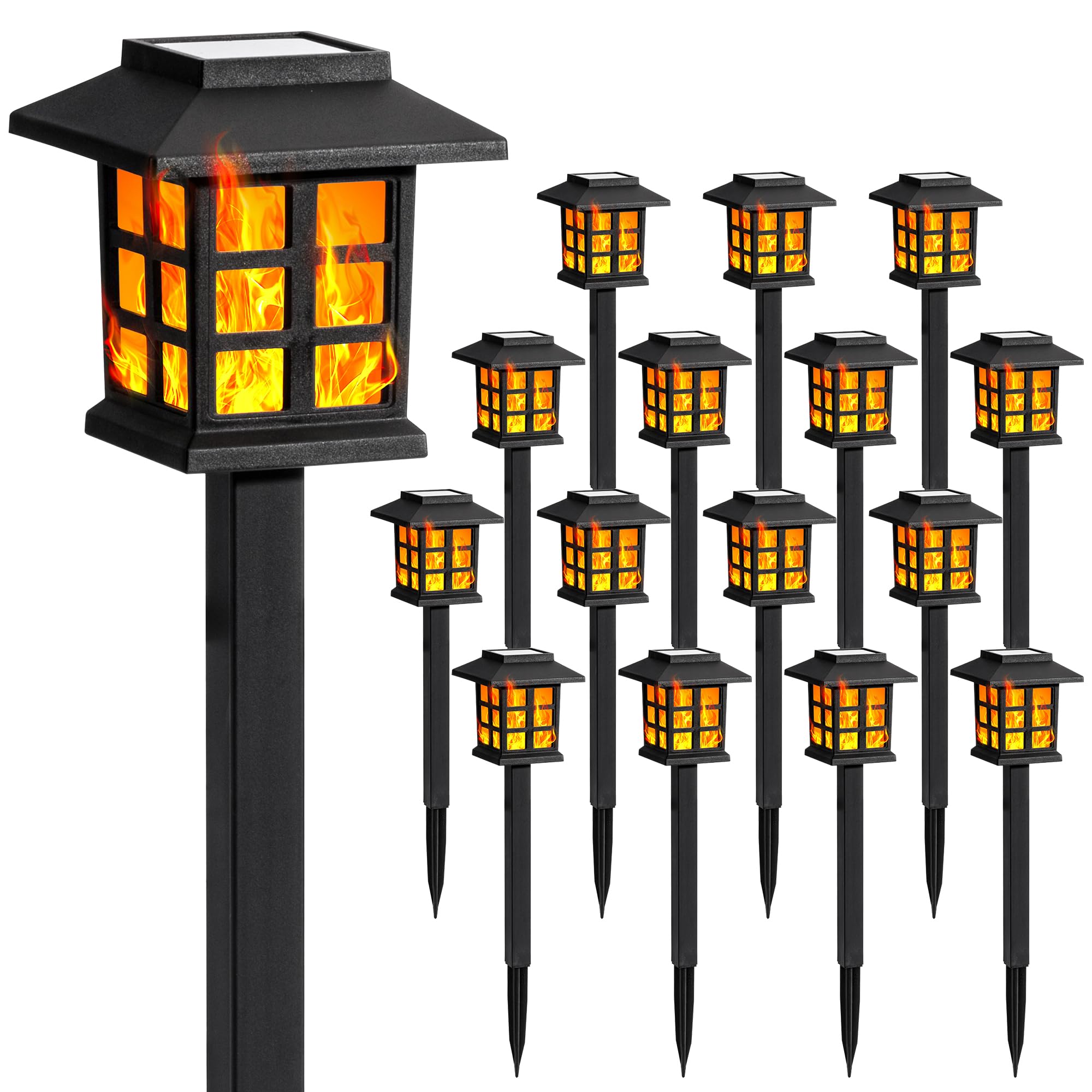 GIGALUMI Solar Lights for Outside,16 Pack Flickering Flame LED Solar Outdoor Lights, Waterproof Solar Garden Lights Maintain 10 Hours of Lighting for Christmas, Garden, Landscape, Path, Yard, Patio