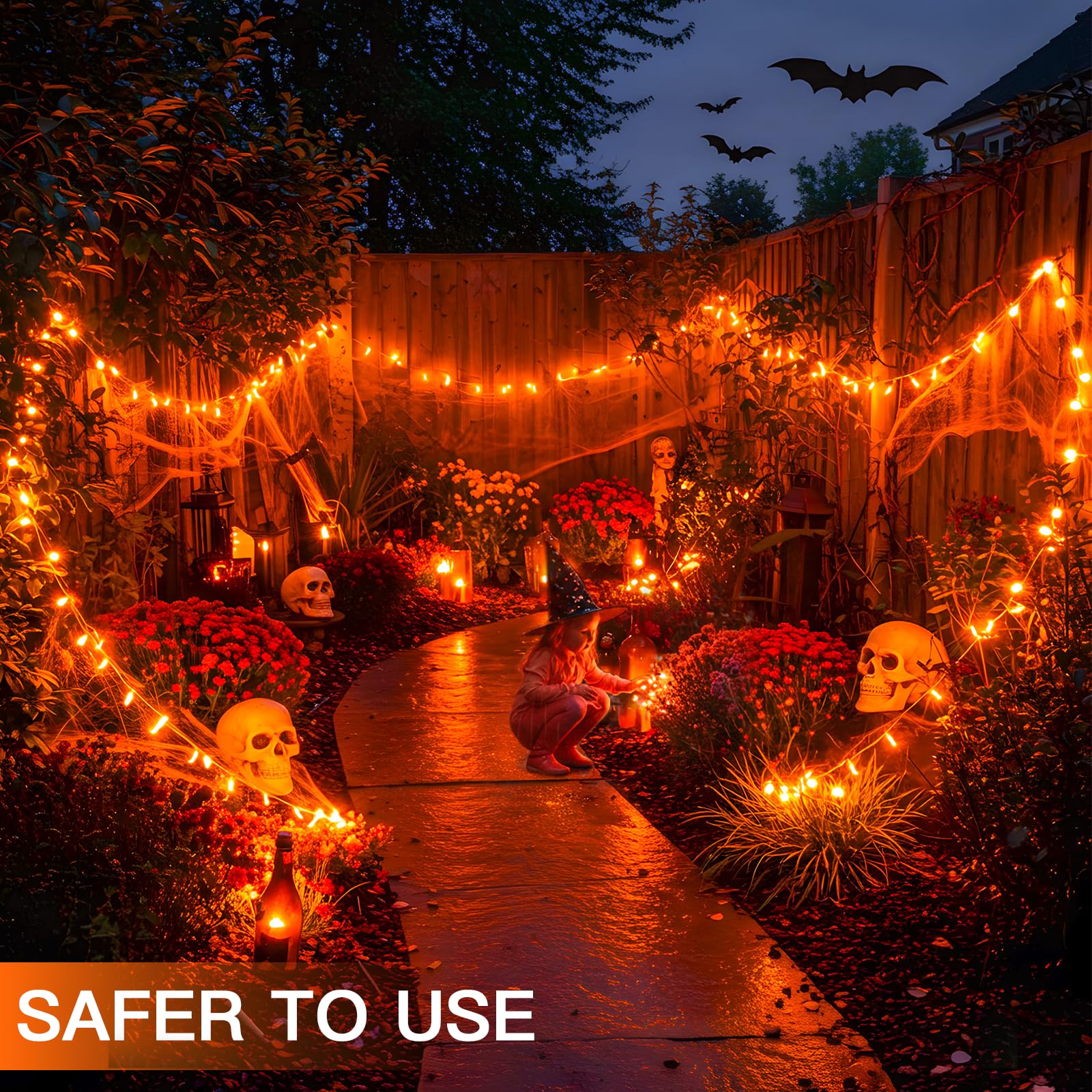 suddus Orange String Lights Outdoor 100 LED Connectable 33ft Waterproof Remote Fairy Lights for Decor