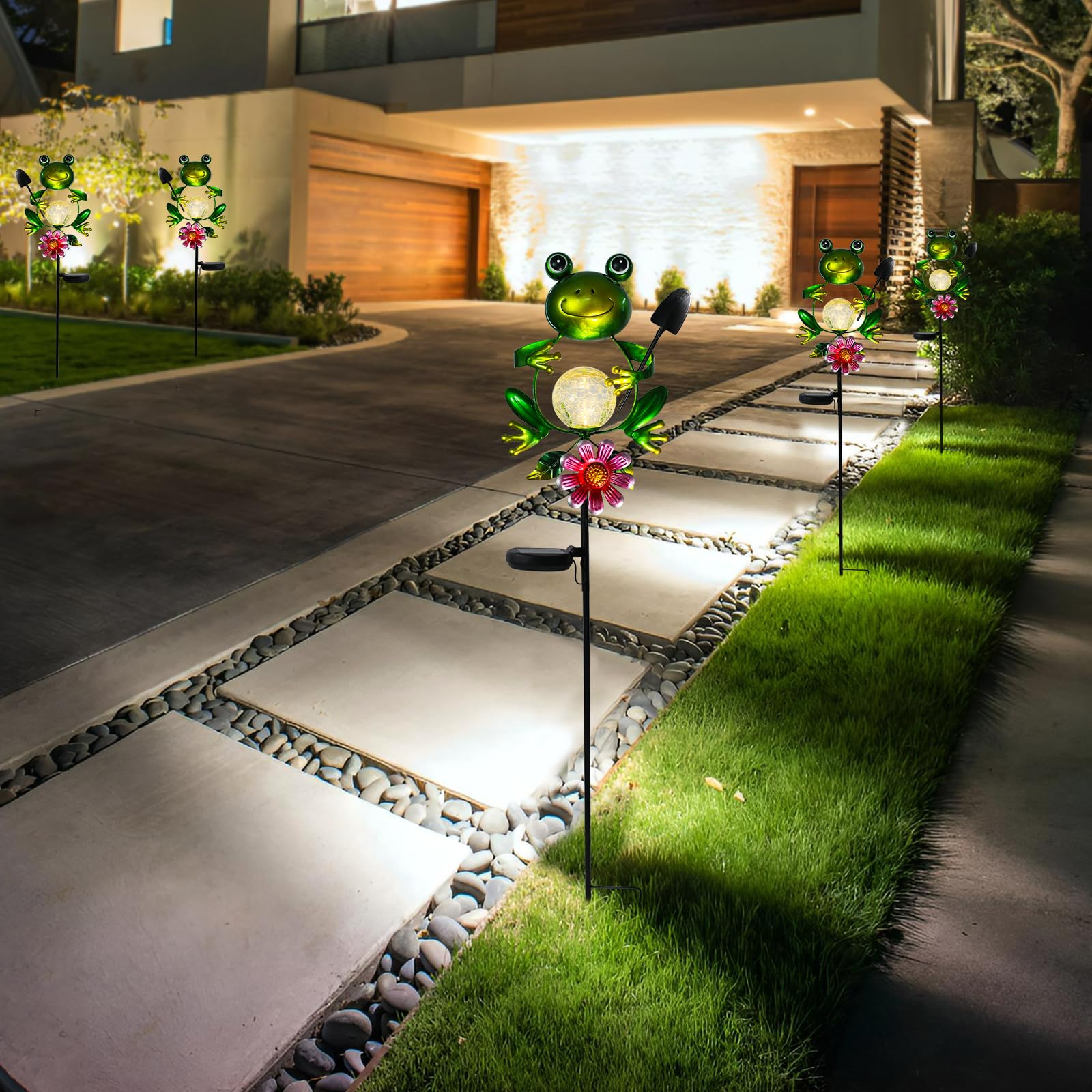 Bshine Frog Solar Light Outdoor Garden   ed Glass Metal Solar Garden Stakes For Pathway  Backyard Decoration  Yard Art  Lawn Ornaments  Frog Gifts For Women  Mom  Frog Lovers