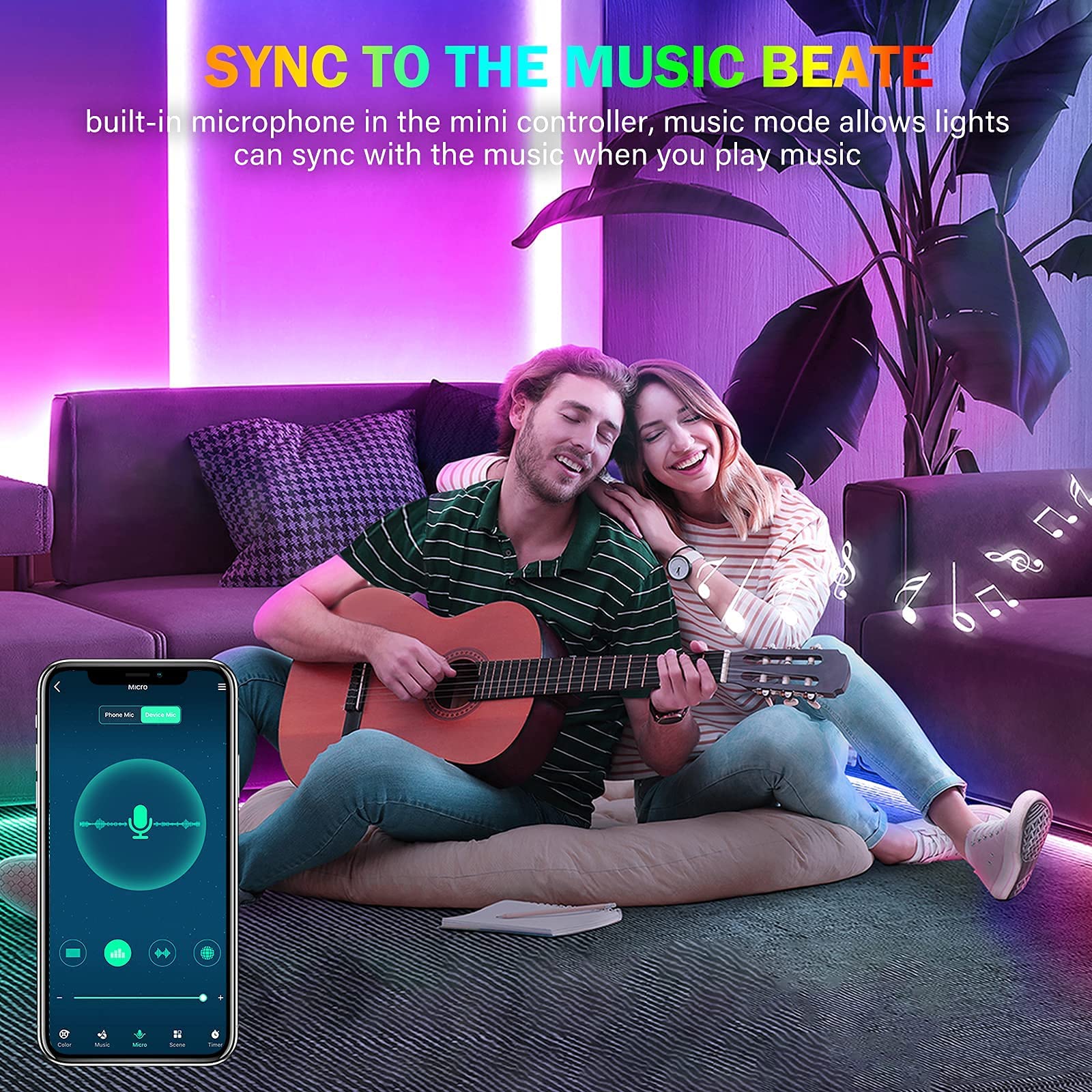 Tenmiro LED Strip Lights, 65.6ft RGB Rope Lights, Music Sync, APP & Remote Control, Multicolor, Plastic, Model T-20