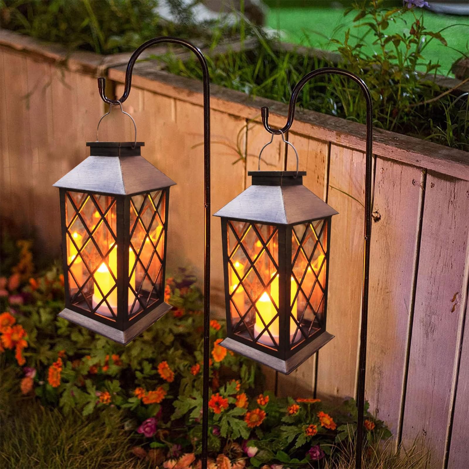 Solar Outdoor Lantern, Garden Hanging Waterproof Lanterns, 3 Led Flickering Flameless Candle, Pvc, For Garden Decor Gifts (2 Pac