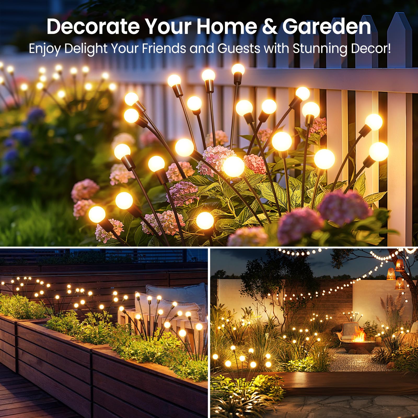 LETMY Solar Garden Lights - 32 LED Waterproof Firefly Lights, 4 Pack, Model: Solar Swaying Lights 04, Outdoor Decorative Lighting