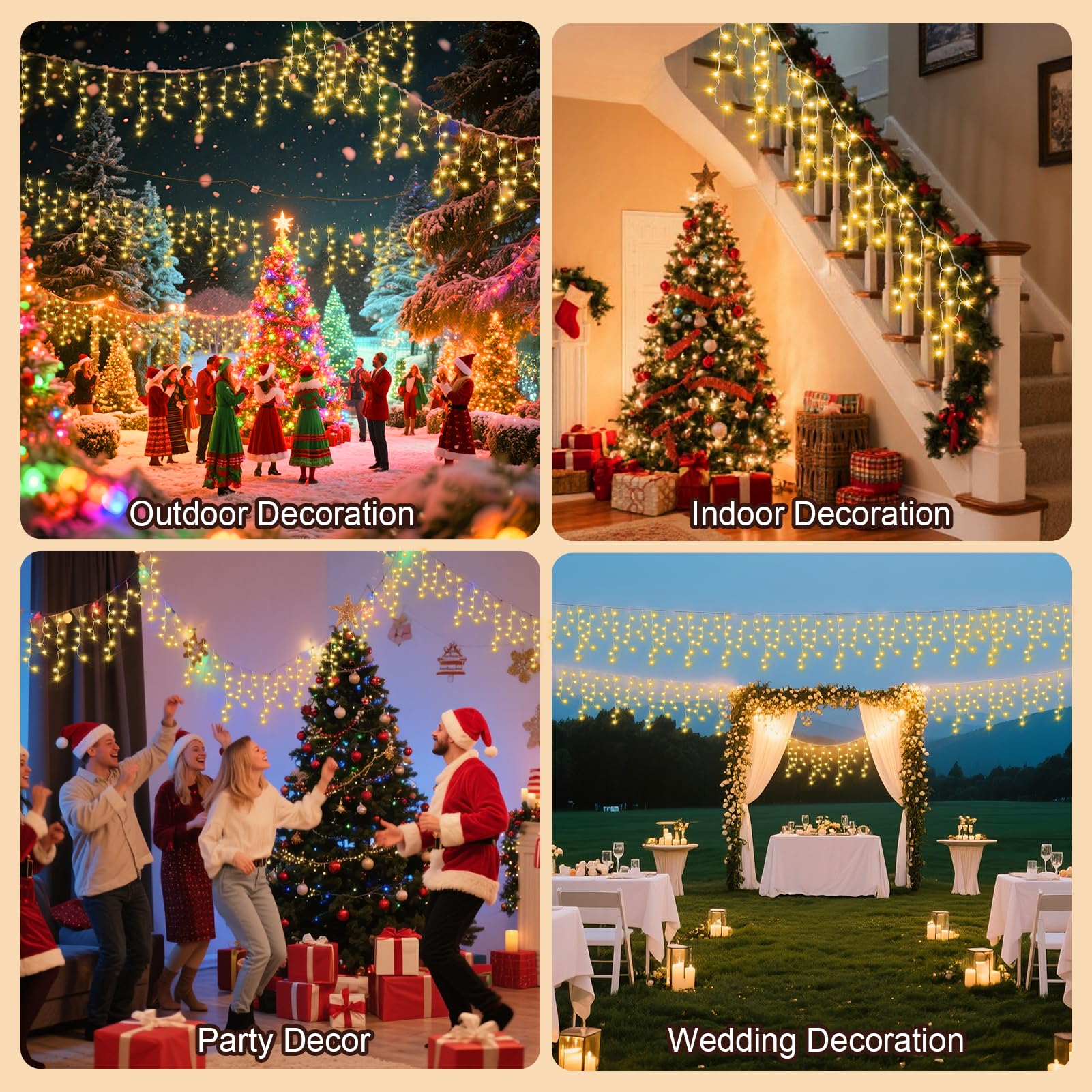 Jdgjyds 98 Ft Ice Lights For Outside  1216 Led Christmas Lights Outdoor Plug In  Christmas String Lights With 8 Modes & Timer For Holiday  Party  Wedding  House  Patio  Outdoor Decor(Warm White)