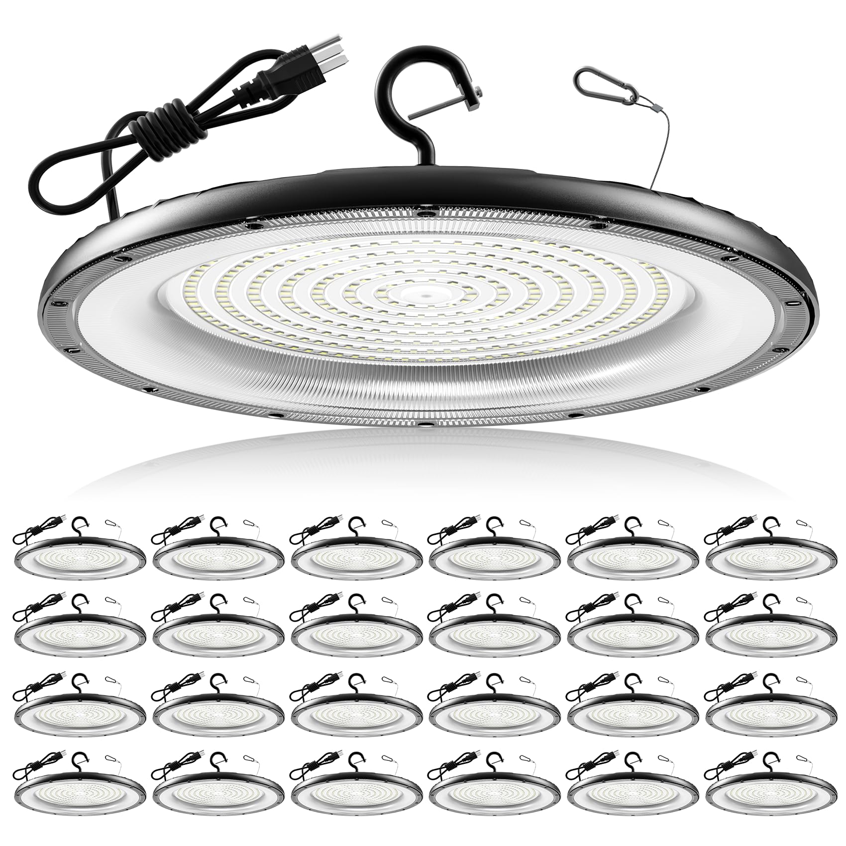 AIKVSXER 24 Pack UFO LED High Bay Light,400W 60000LM LED Shop Lights, Commercial High Bay Lighting with Plug & Hanging Hook,Roun