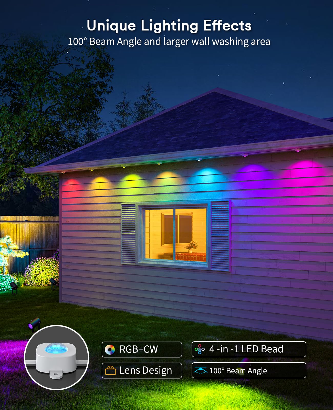 Angelhalo 100Ft Smart Outdoor Lights, 72 Led, Ip65 Waterproof, Compatible With Alexa & Google