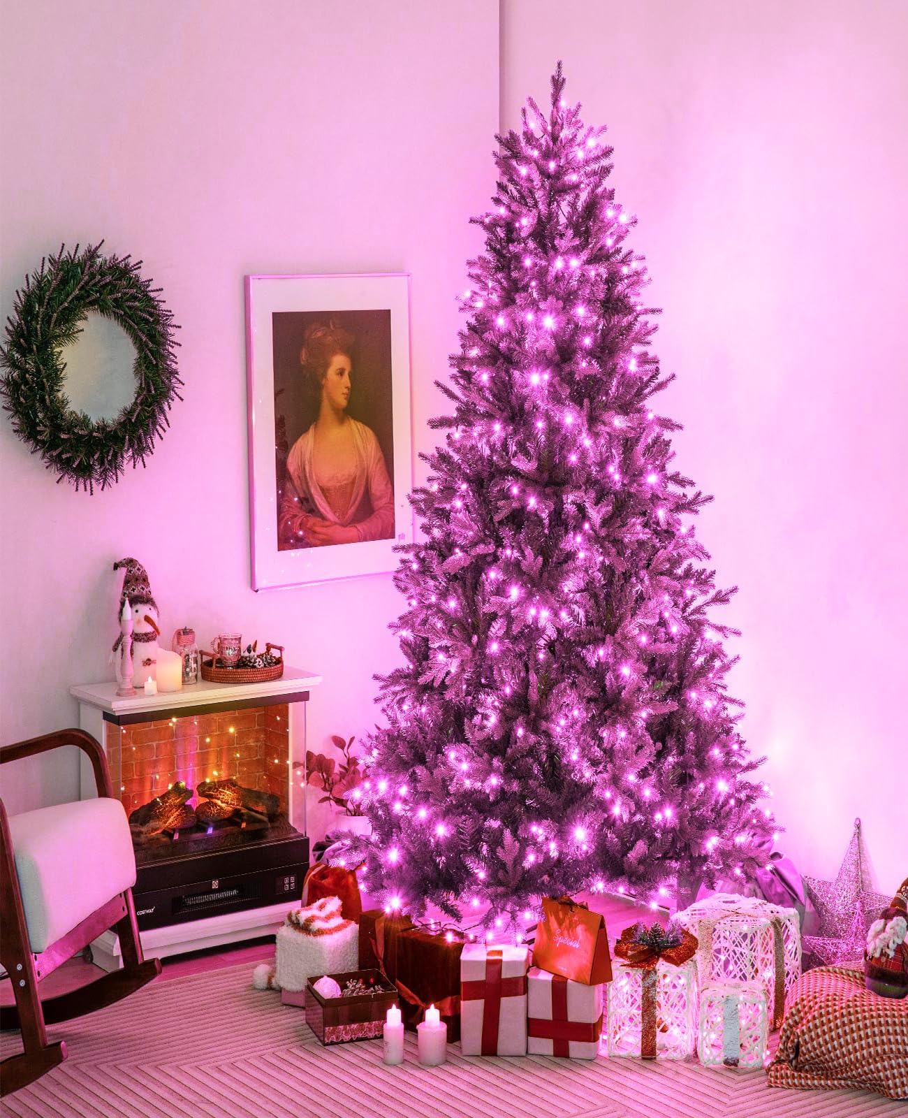 197Ft 600 Led Christmas Lights Outdoor  Plug In Christmas Tree Lights 8 Modes  Waterproof Green Wire String Twinkle Lights For Indoor House Patio Garden Party Wedding Holiday Decorations  Pink