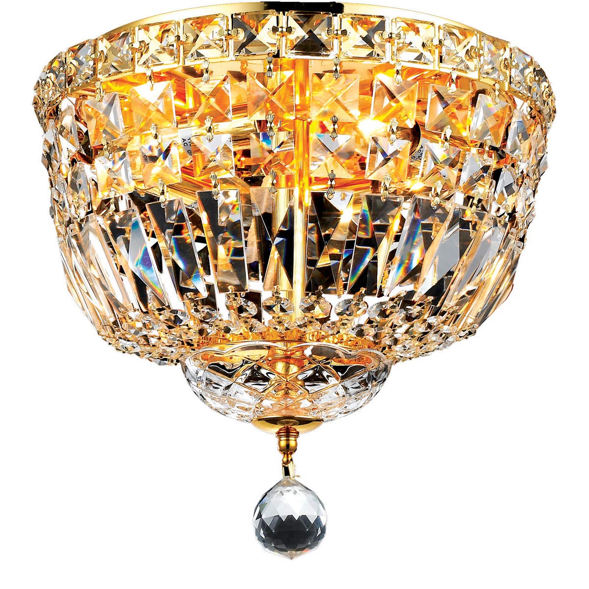 Elegant Lighting 2528F12G/Rc Royal Cut Clear Crystal Tranquil 4-Light, Single-Tier Flush Mount Crystal Chandelier, Finished In Gold With Clear Crystals