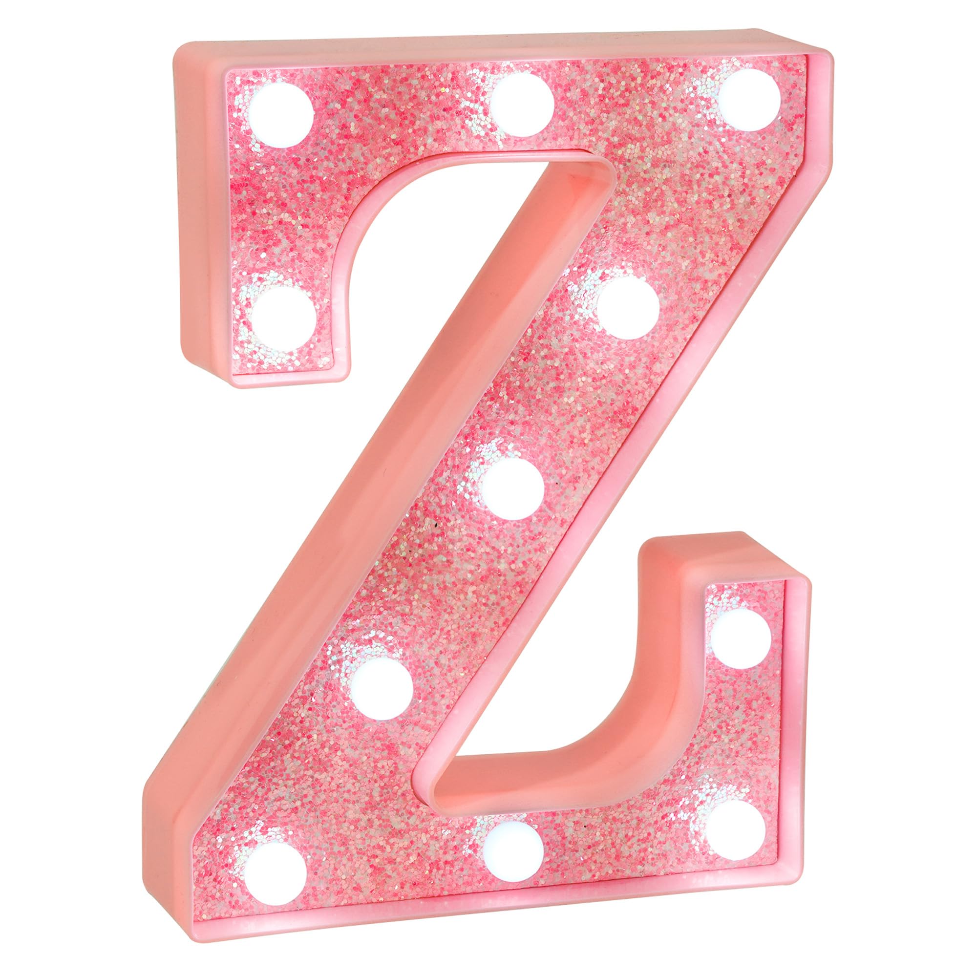 EUFONY Pink Glitter LED Marquee Light Up Letter Z with Cool White Lights, Battery-Powered Alphabet Letter Sign for Girls Gift, B