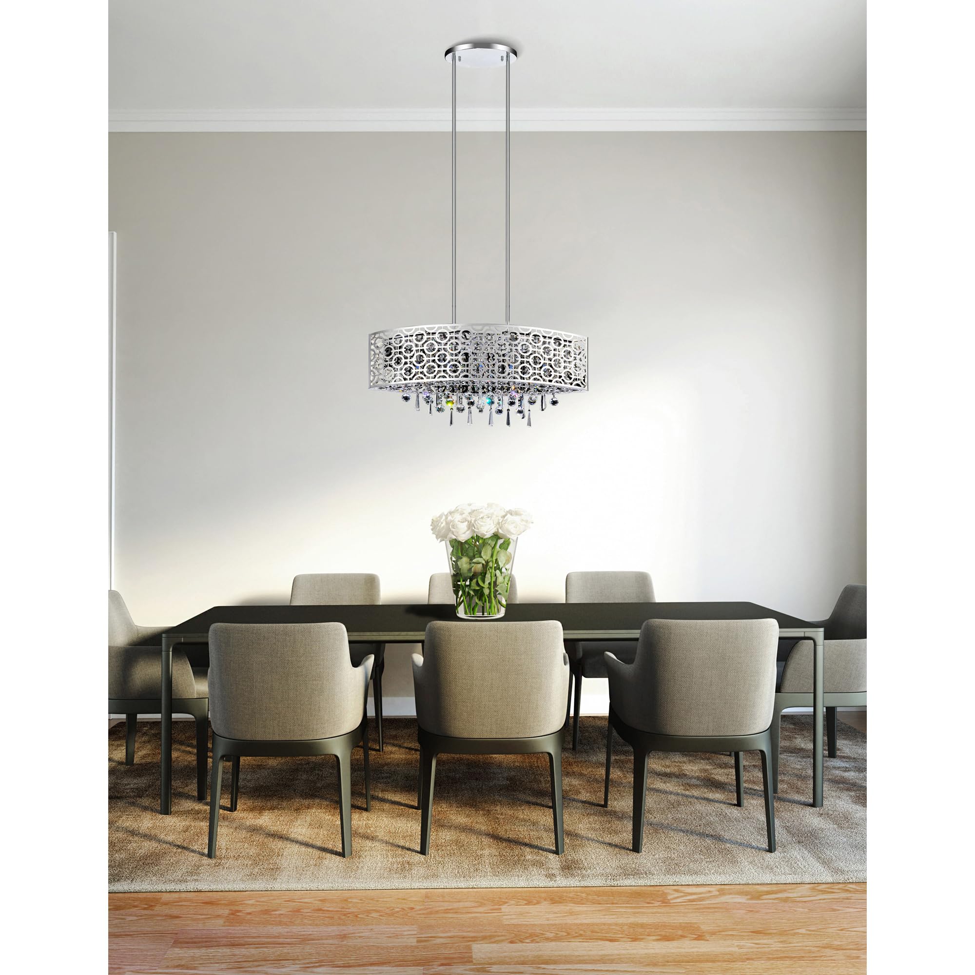 CWI Lighting Galant 5 Light Drum Shade Metal Chandelier in Chrome