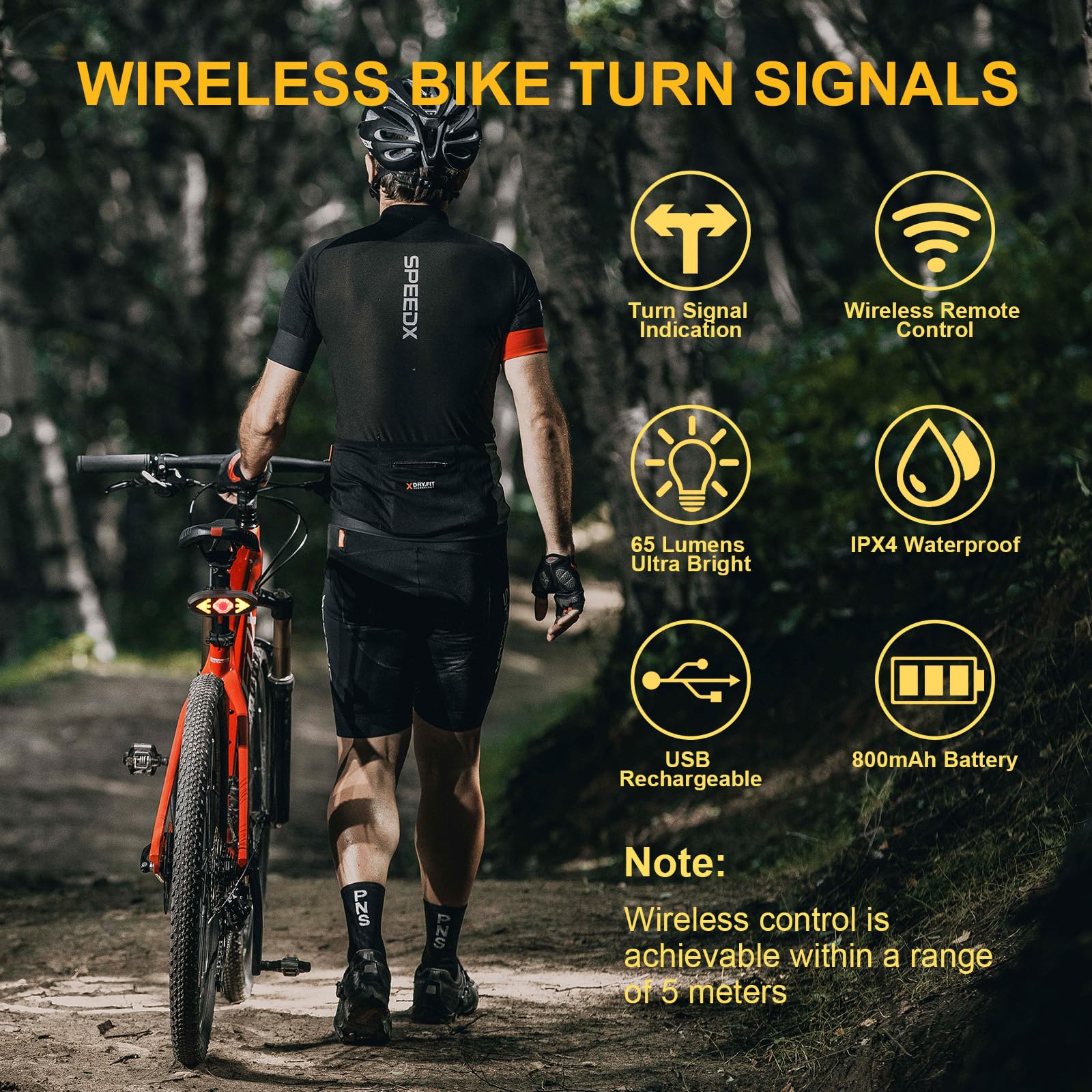 JINKEY Smart Bike Tail Light - USB Rechargeable Wireless with Turn Signals, Waterproof, Transparent, Model: Bike Turn Signals
