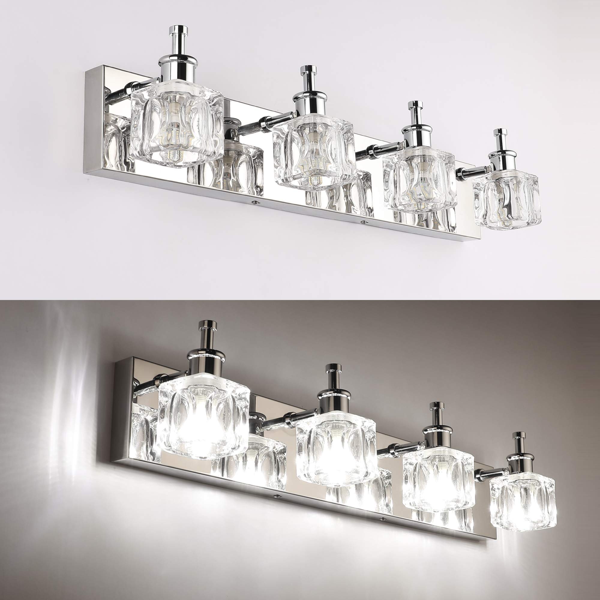 PRESDE Bathroom Vanity Light Fixtures - Modern LED 4 Lights, Chrome, Crystal Finish, Excludes Bulb