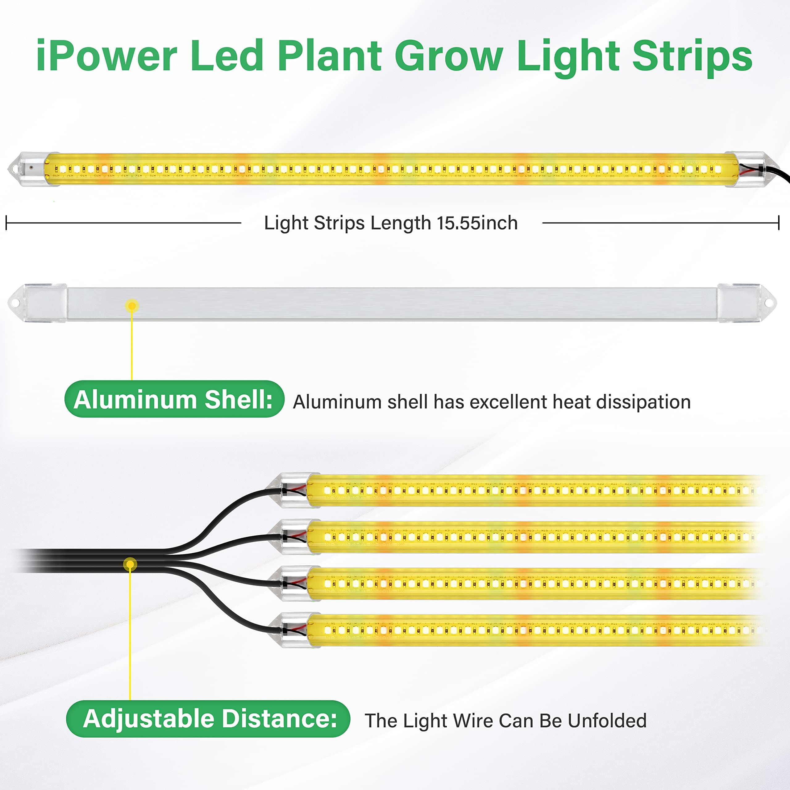 iPower 60W LED Grow Light Strips, Full Spectrum, 4 Tubes, 48 LEDs, Yellow, with Timer and Dimmable Levels