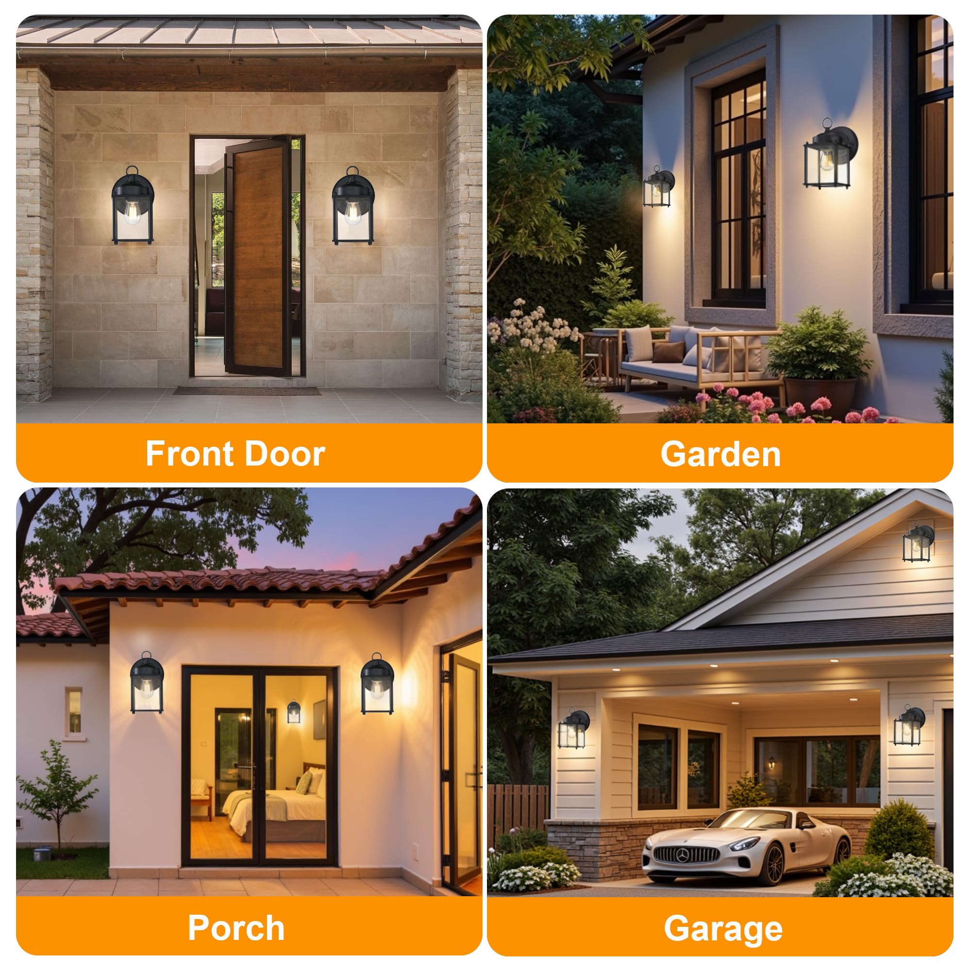 Gruenlich Outdoor Wall Sconce, Exterior Wall Lighting Fixtures With Clear Glass, Front Porch Lighting, Anti-Rust Outside Lights