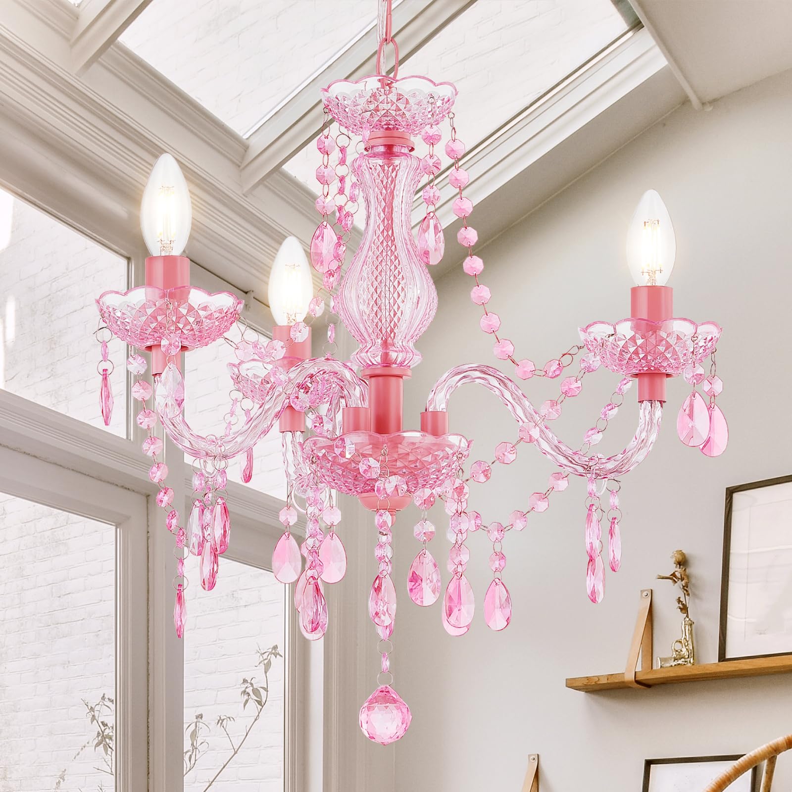 Luvkczc Crystal Chandelier, 3-Light Modern K9 Pendant Lighting, Small Size, Pink Acrylic, Model 0294