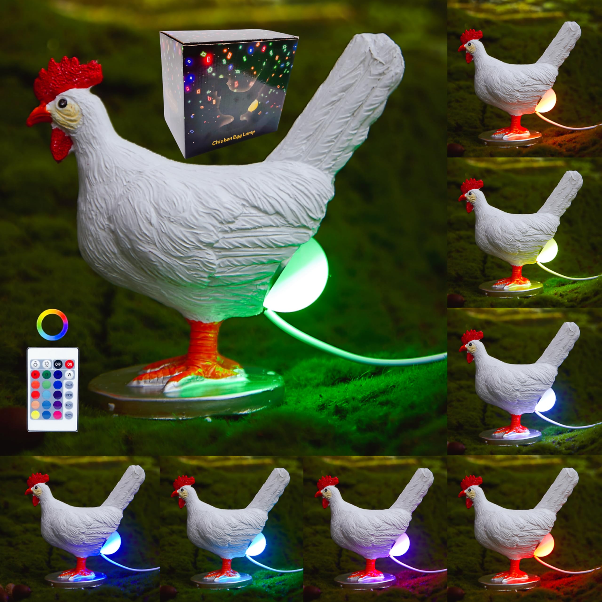 Upgraded Chicken Egg Lamp, Chicken Lamp, 16 Colors Change with Remote Control, 3D Resin Chicken Night Light with USB, Color Gift