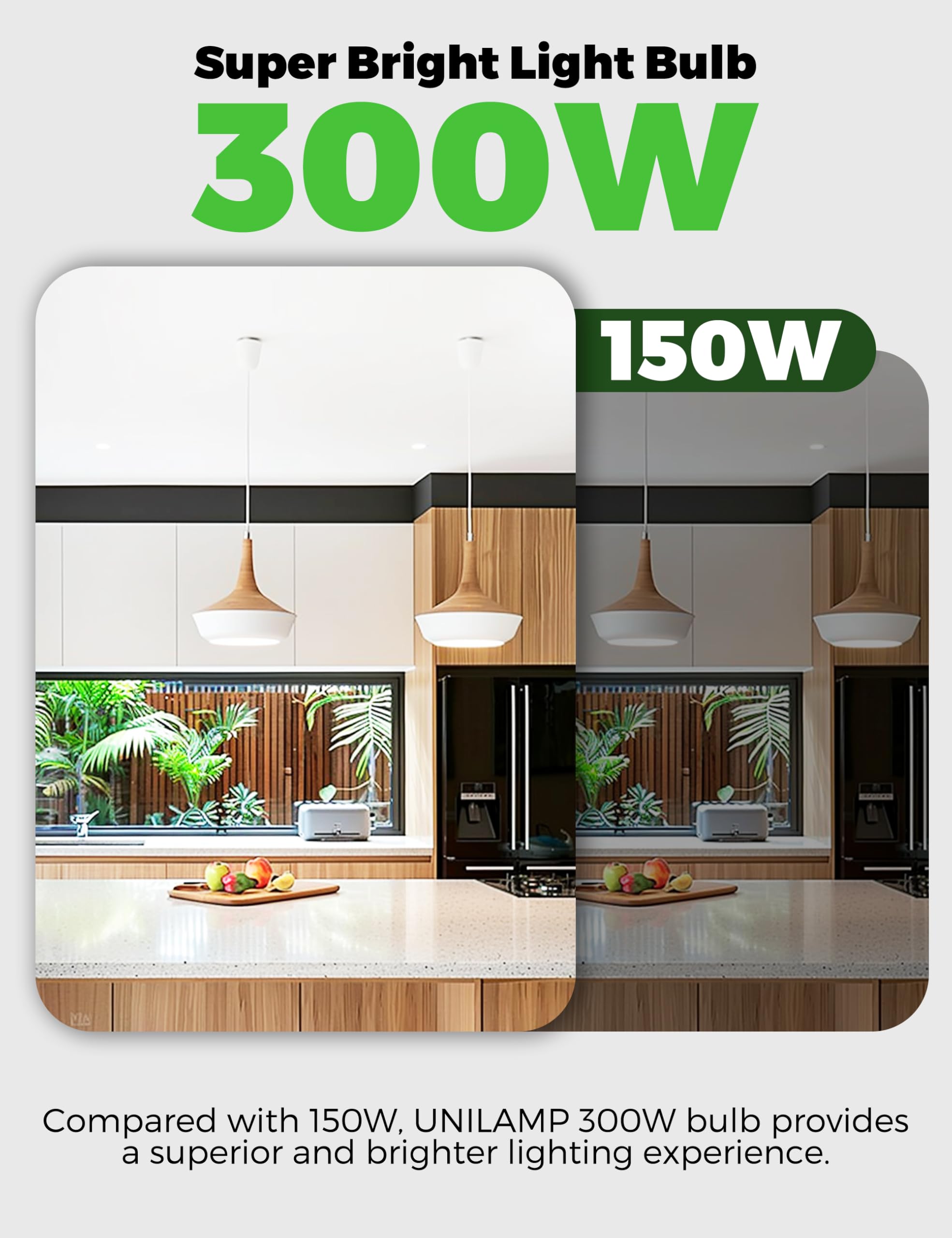 Unilamp 300 Watt Equivalent Light Bulb, 33W Led Light Bulb E26 Daylight 5000K, Super Bright 4060Lm, A23 Led Edison Screw Bulb Fo