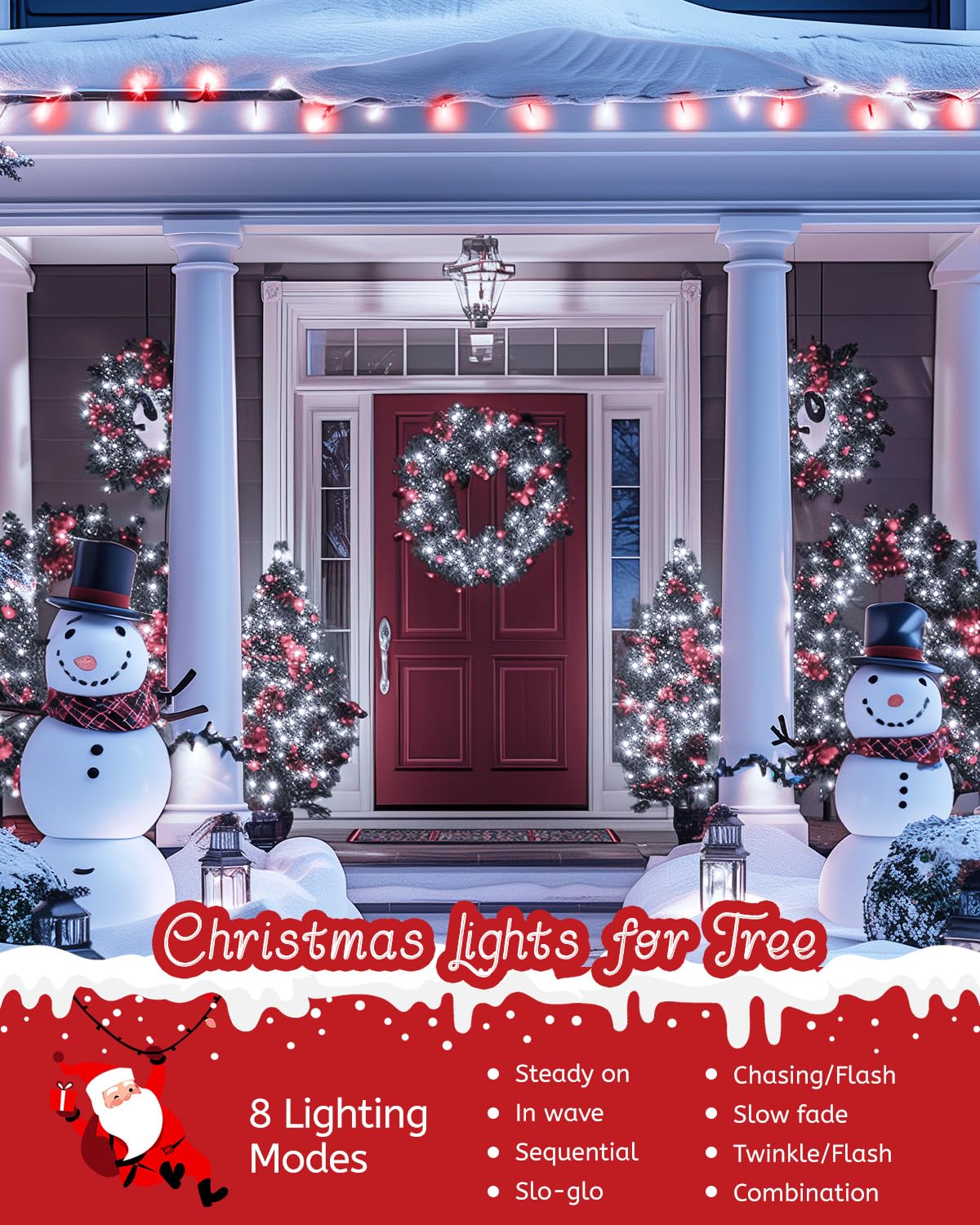 Minetom 1000 Led Christmas Tree Lights, 328 Ft Green Wire Led Decorative Fairy Lights With Remote & 8 Modes, Waterproof For Outdoor Xmas Holiday Party Garden Wedding Home Decor, Red & Cool White