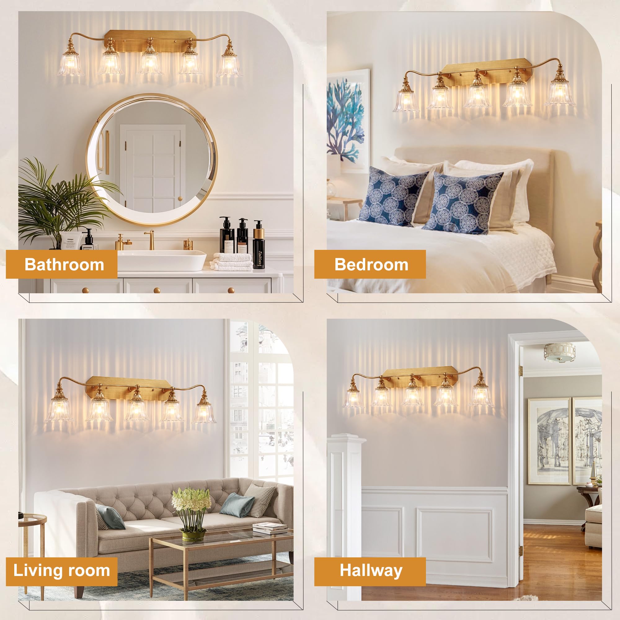 LmnLvn 5-Light Bathroom Vanity Light Fixture, Gold Antique Brass with Crystal Glass Shade, Vintage Style, Model 79942f95-764d-4684-8c61-486