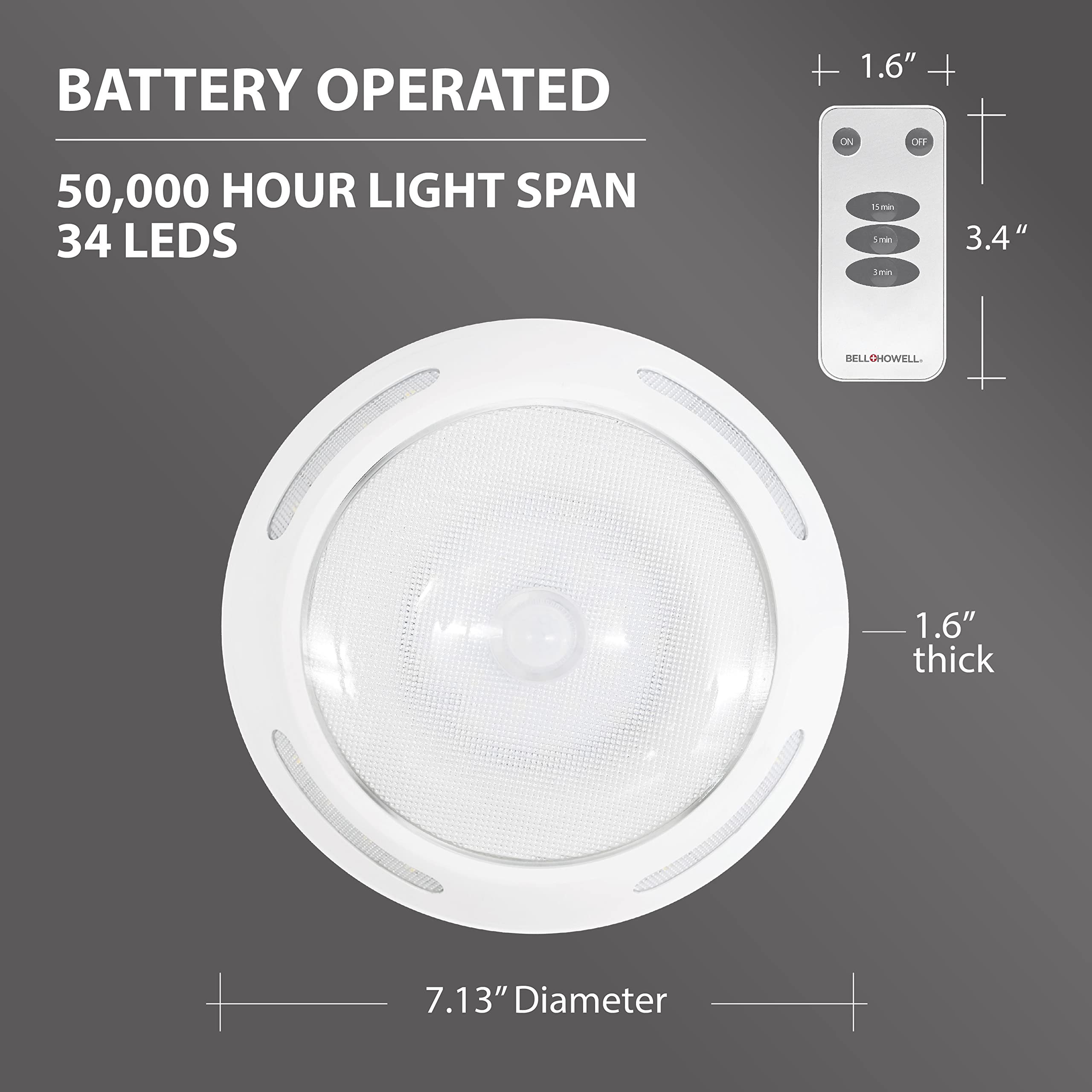Bell+Howell Wireless Led Ceiling Spotlight, 300 Lumens, Remote Control, Motion & Timer Functions