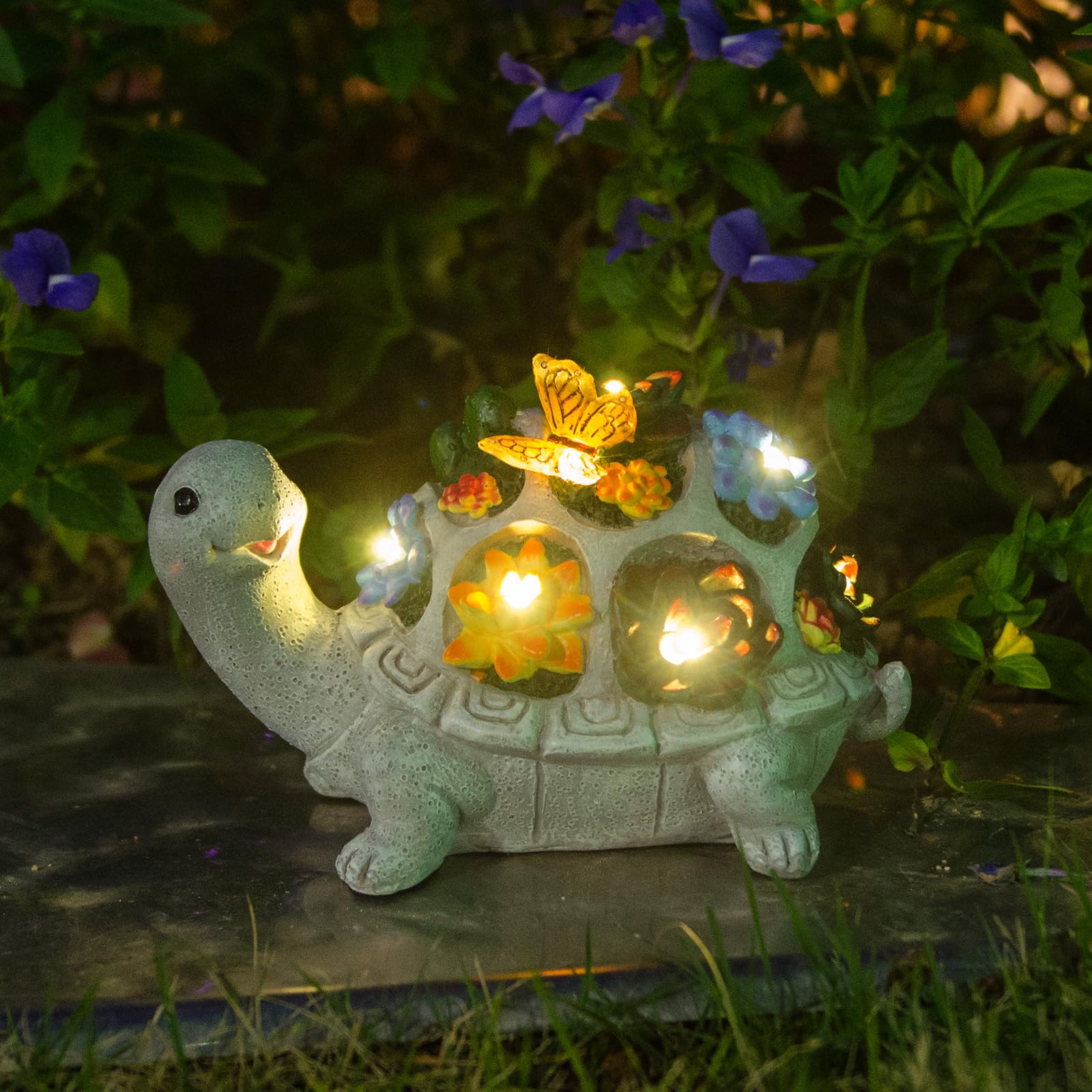 Turtle Solar Lights Outdoors Garden Statue Lawn Ornaments Turtle Solar Garden Statues With Butterfly Solar Lights Gifts For Women Men Birthday Gifts Turtle Garden Decor For Patio Lawn Porch Backyard