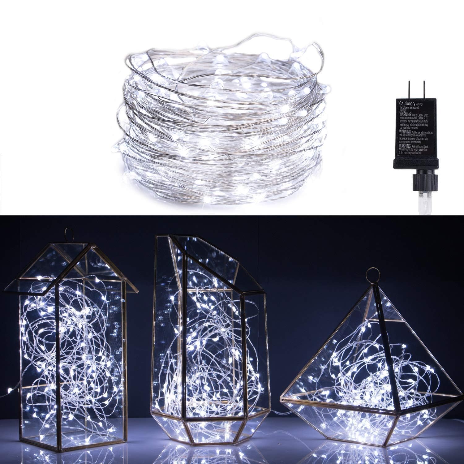 2Pack Fairy Lights Plug In, 100 Leds 33 Feet Firefly String Lights Waterproof Starry Lights Silver Wire For Diy Wreath Wedding Bedroom Indoor Outdoor Party Christmas Decorations, Pure White