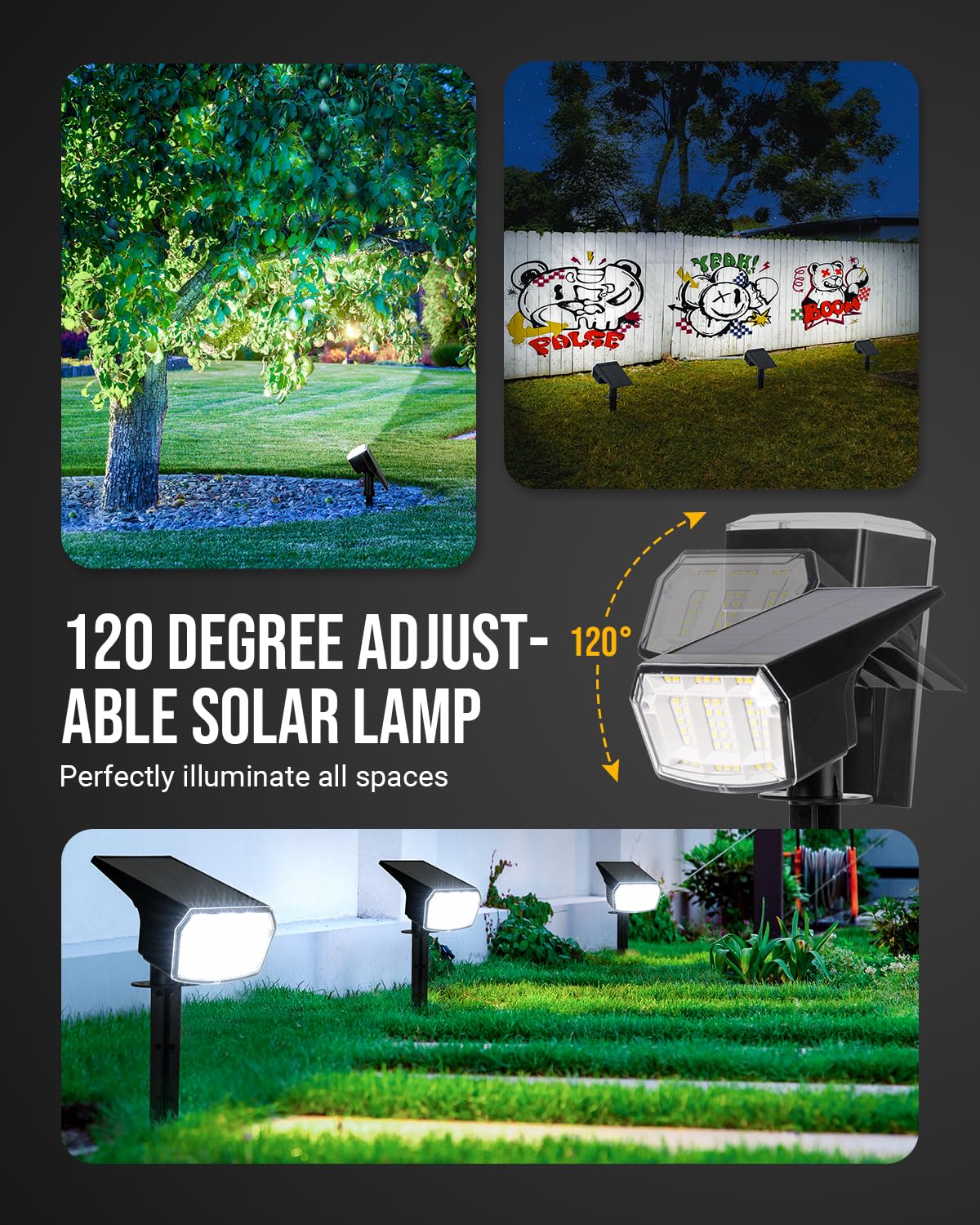 Coozaming Solar Lights Outdoor Waterproof Ip65, 63 Led 3 Lighting Modes Solar Powered Yard Garden Spot Solar Lights For Outside