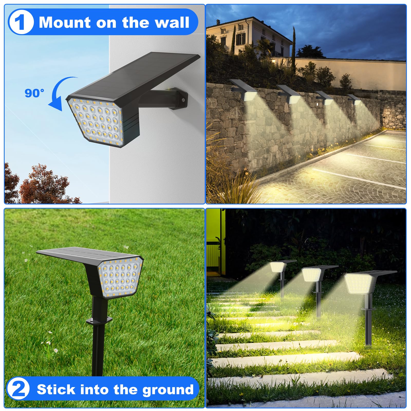 Dealgadgets Solar Spot Lights Outdoor, Ip65 Waterproof 44 Led Landscape Spotlights, Solar Powered Spotlight With Auto On/Off And