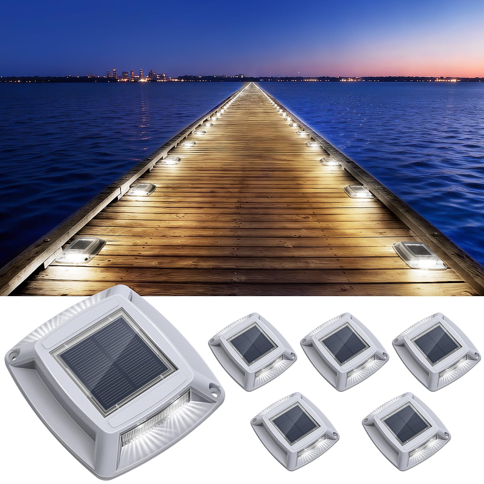 Etetale Solar Driveway Lights Outdoor 6 Pack, IP68 LED Solar Powered Waterproof Driveway Marker Deck Dock Lights for Dock Step P
