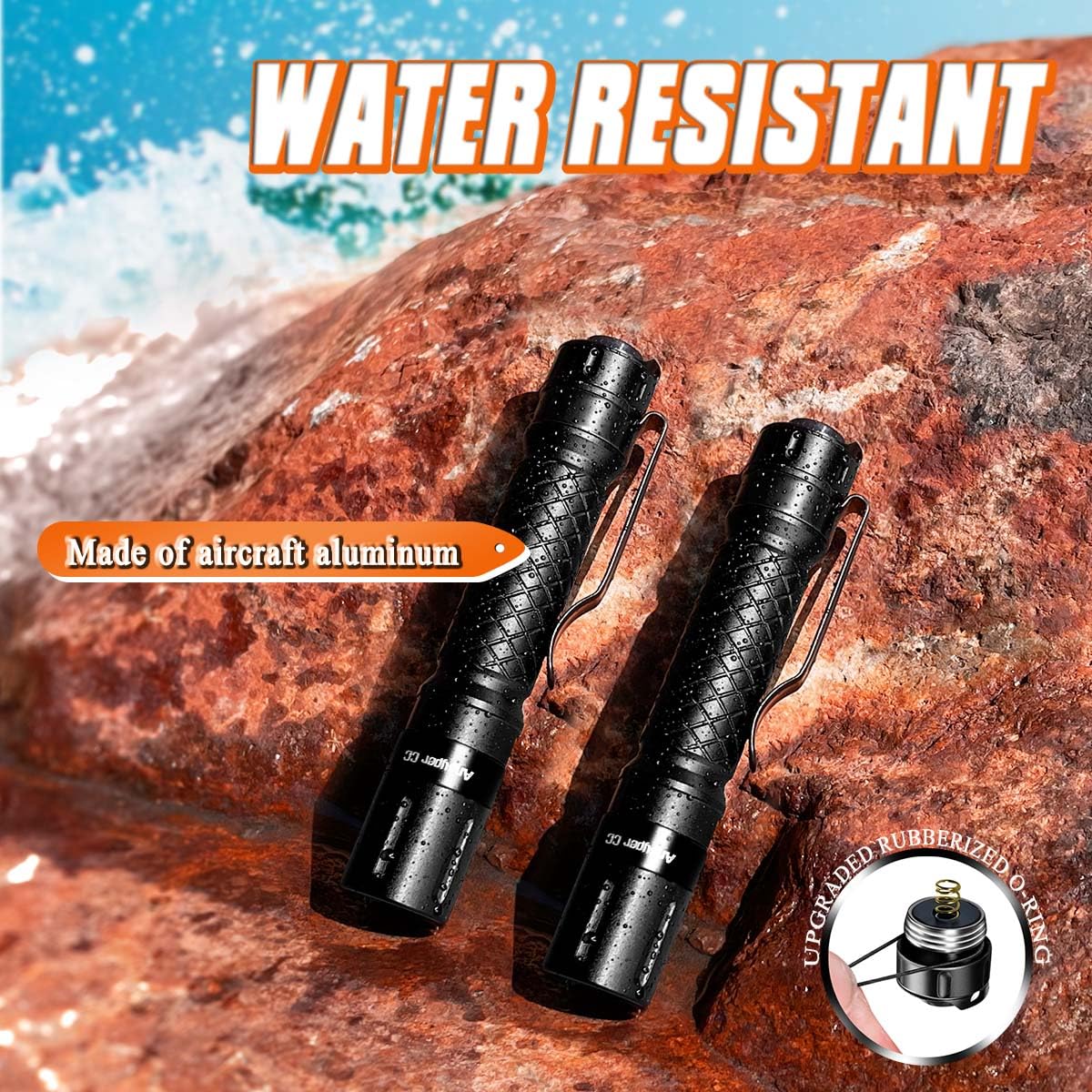 Ansyper CC Mini LED Flashlight, 3 Modes, 3.4 in, Aluminum, Black, Model SF 8000, Water-Resistant, Compact Pocket Torch