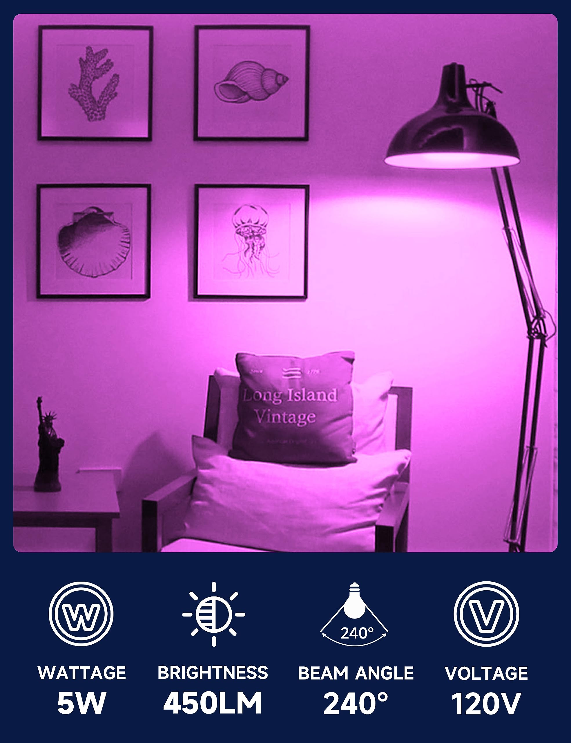 UNILAMP Purple Light Bulbs, Colored Light Bulb for Halloween Decoration, A15 5W LED Bulb Equivalent 40 Watt, E26 Medium Base Ora