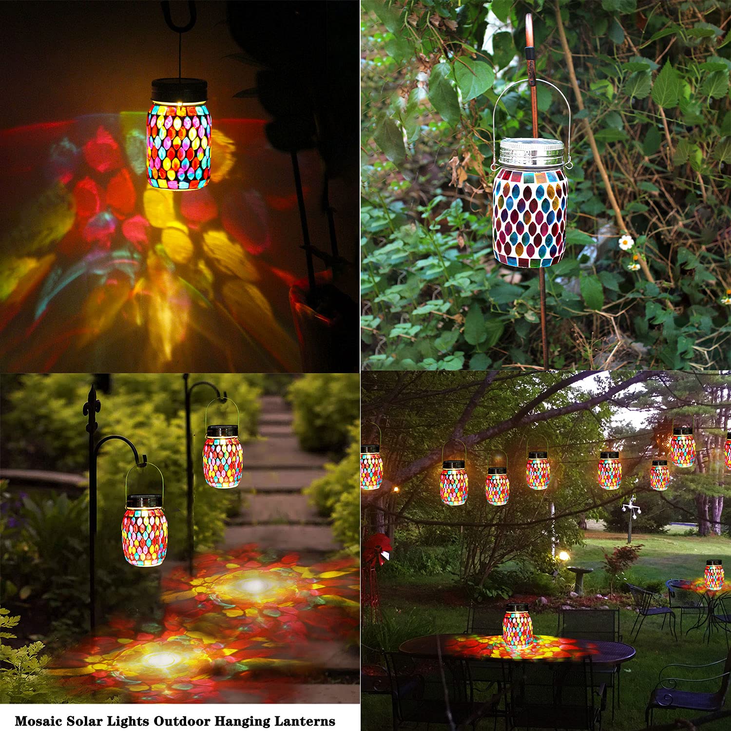Mosaic Lights Outdoor Hanging Lanterns, Rechargeable Mosaic Solar Lanterns, Outdoor Waterproof Solar Night Lights Table Lamps Fo