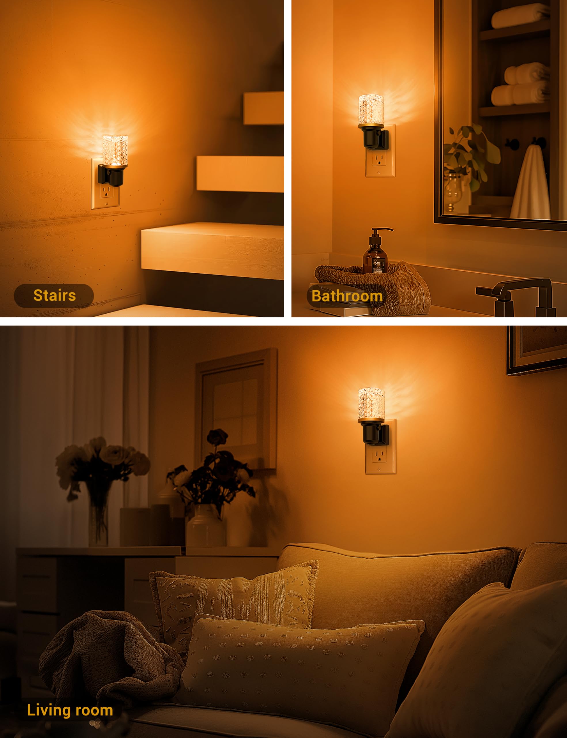 Jandcase Led Night Light Amber, Dimmable Night Lights Plug Into Wall, Modern Nightlight With Auto On Off Light Sensor, Amber Nig