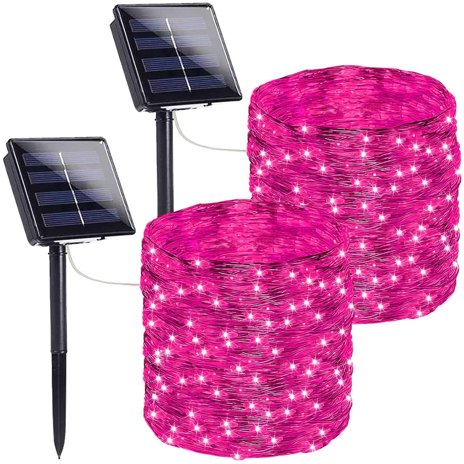 SANJICHA Pink Extra-Long Solar String Lights, 2-Pack 400 LED Solar Valentine Day Lights, Waterproof Copper Wire 8 Modes Solar Tw