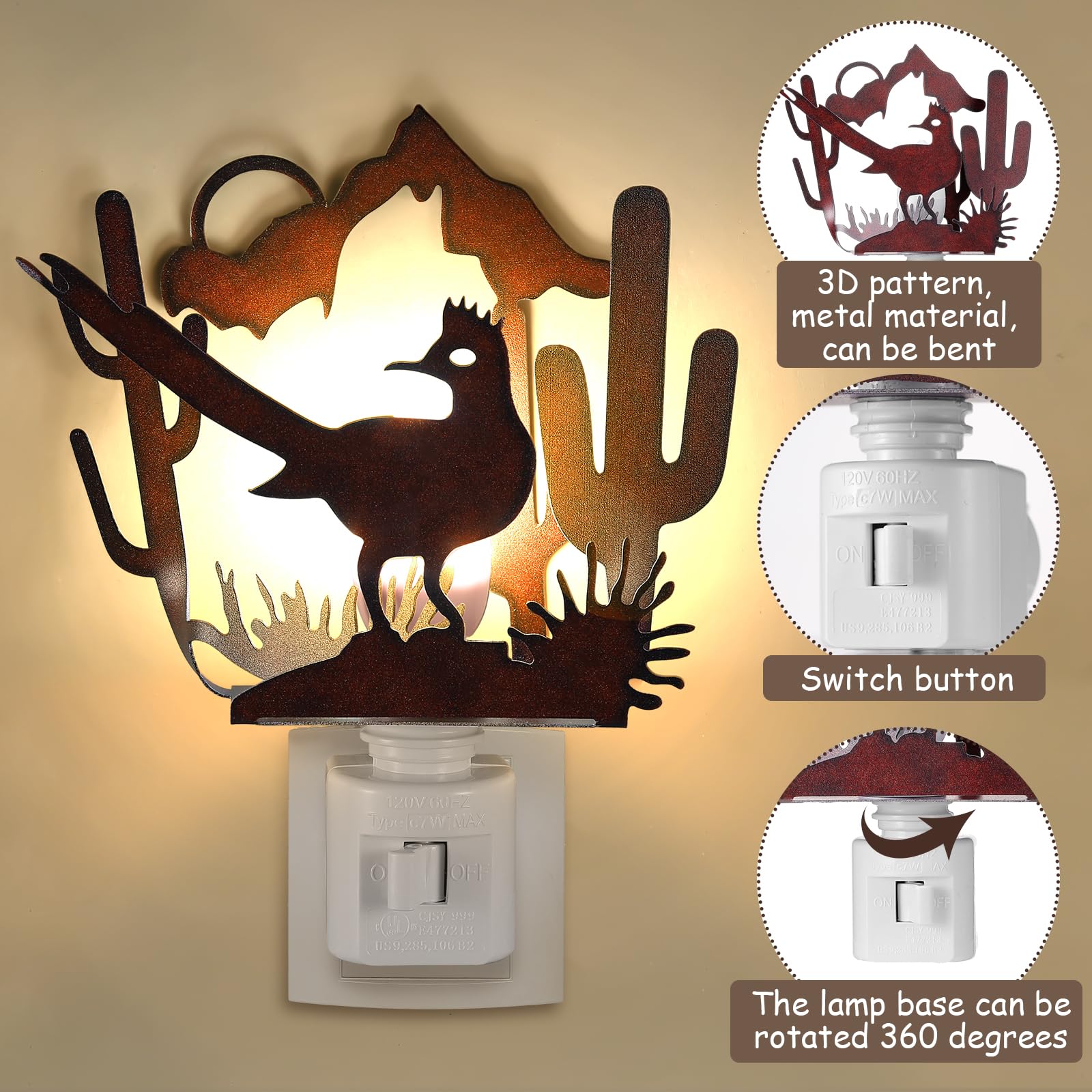 Tuanse Forest Bear Plug In Night Light Wilderness Farmhouse Bear Forest Mountain Night Light Decorative Vintage Cabin Metal Led