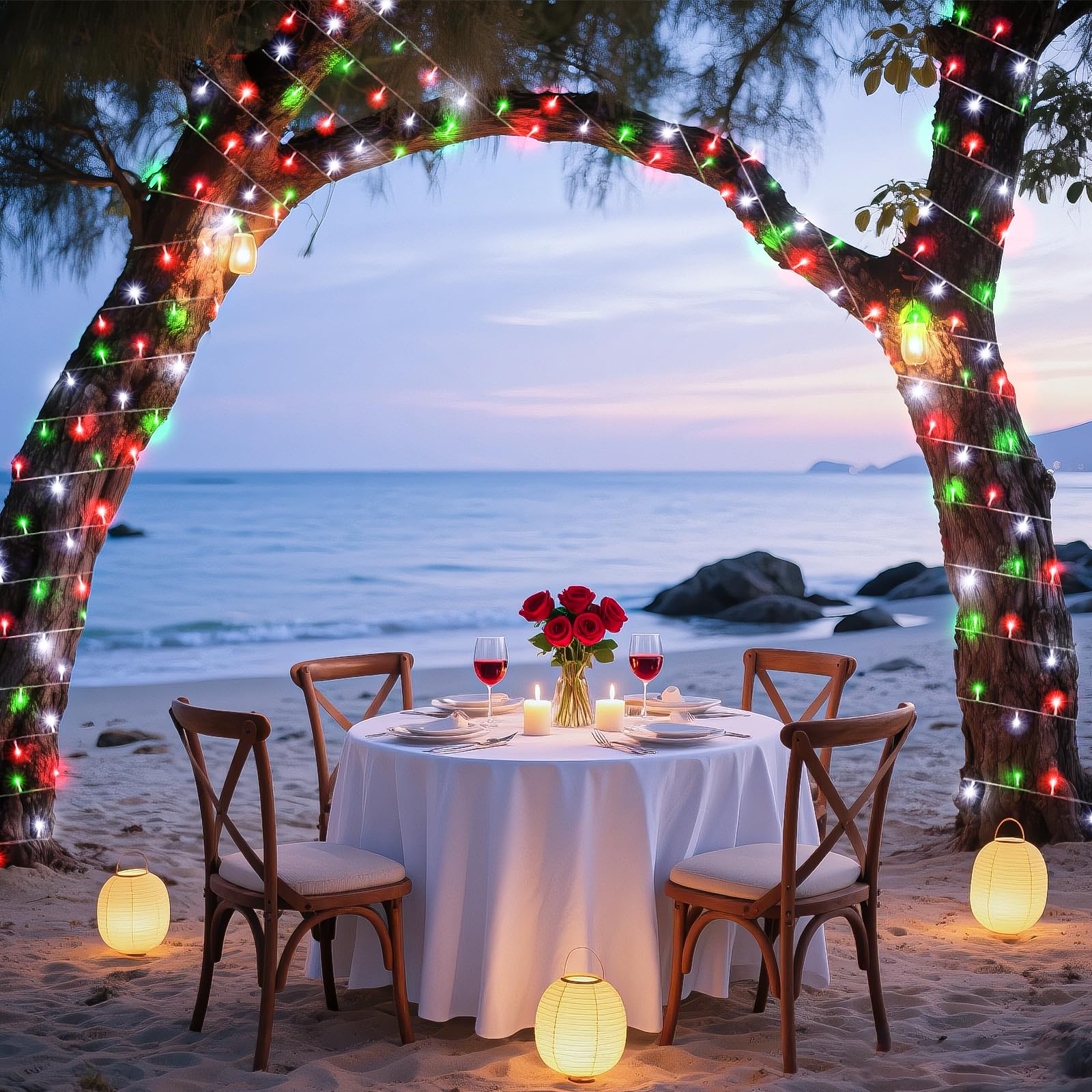 120 Led Christmas Lights Outdoor  8 Modes Plug In Waterproof Twinkle Fairy String Lights For Tree Christmas Halloween Decorations  Red White&Green