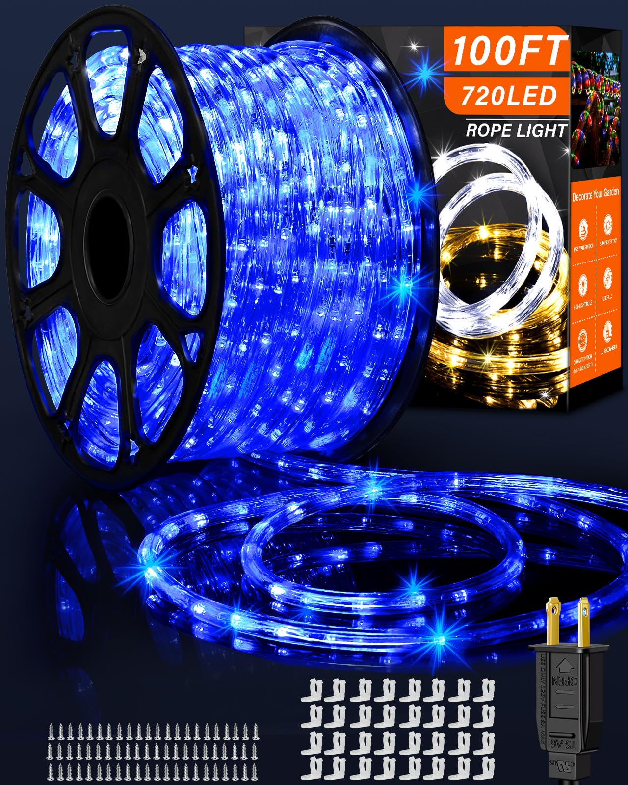 Rope Lights Outdoor Waterproof Christmas 100ft 720 LED, Flexible Connectable Tube Lights, String Lights Decorative Lighting for Garden Patio Pool Tree Bedroom Xmas Decor (Blue)