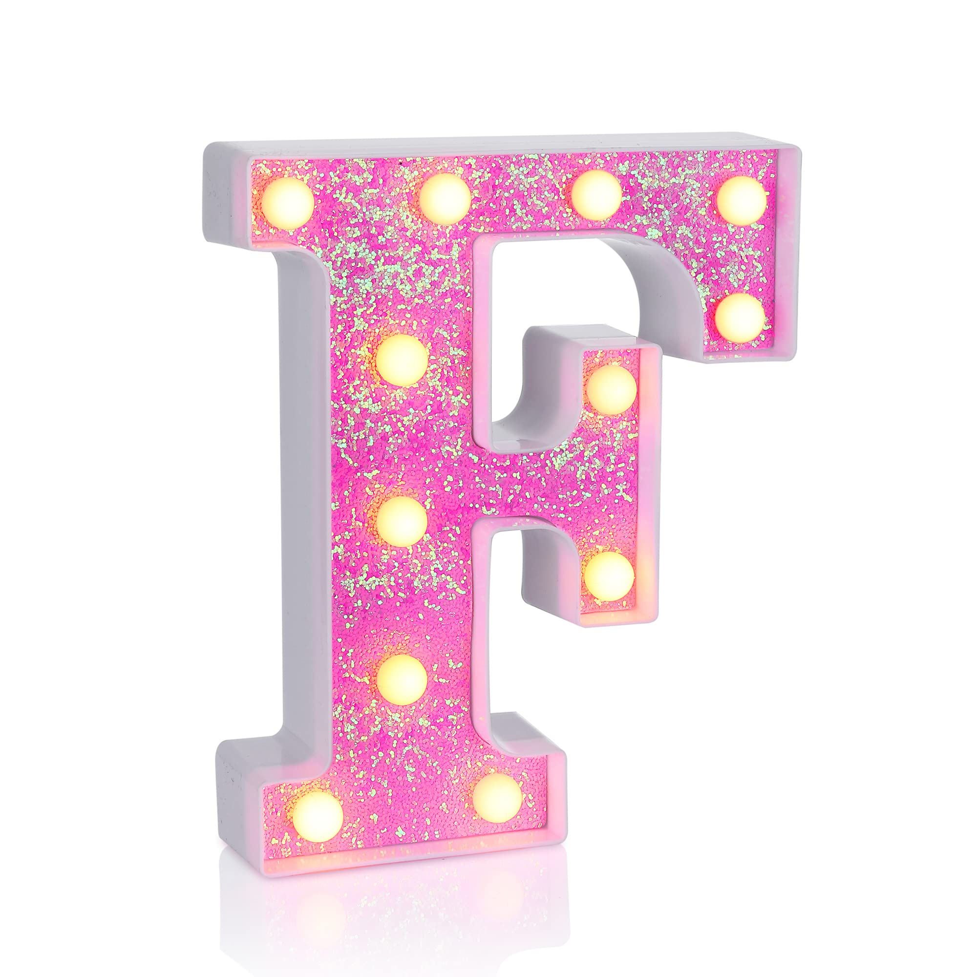 Foaky LED Letter Lights Sign Light Up Pink Letters Glitter Alphabet Letter Sign for Night Light Wedding/Birthday Party Battery Powered Christmas Lamp Girls Gifts Home Bar Decoration(F)