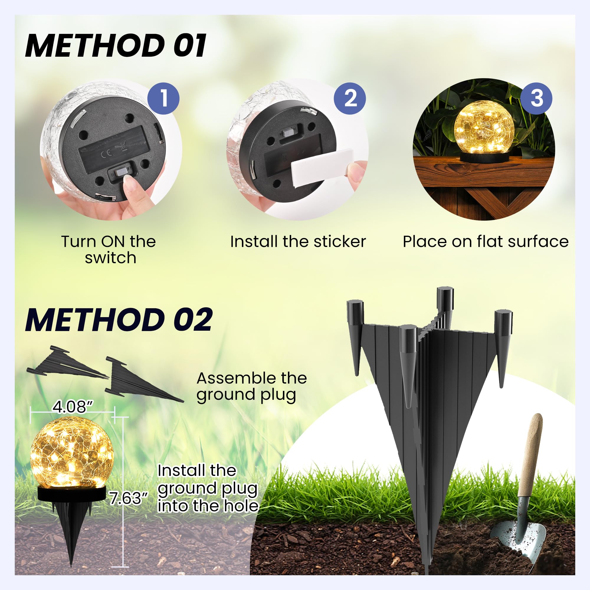 PATIOPIA Solar Lights Outdoor, Waterproof  ed Glass Ball, 2 Pack, Warm White, Model 9316