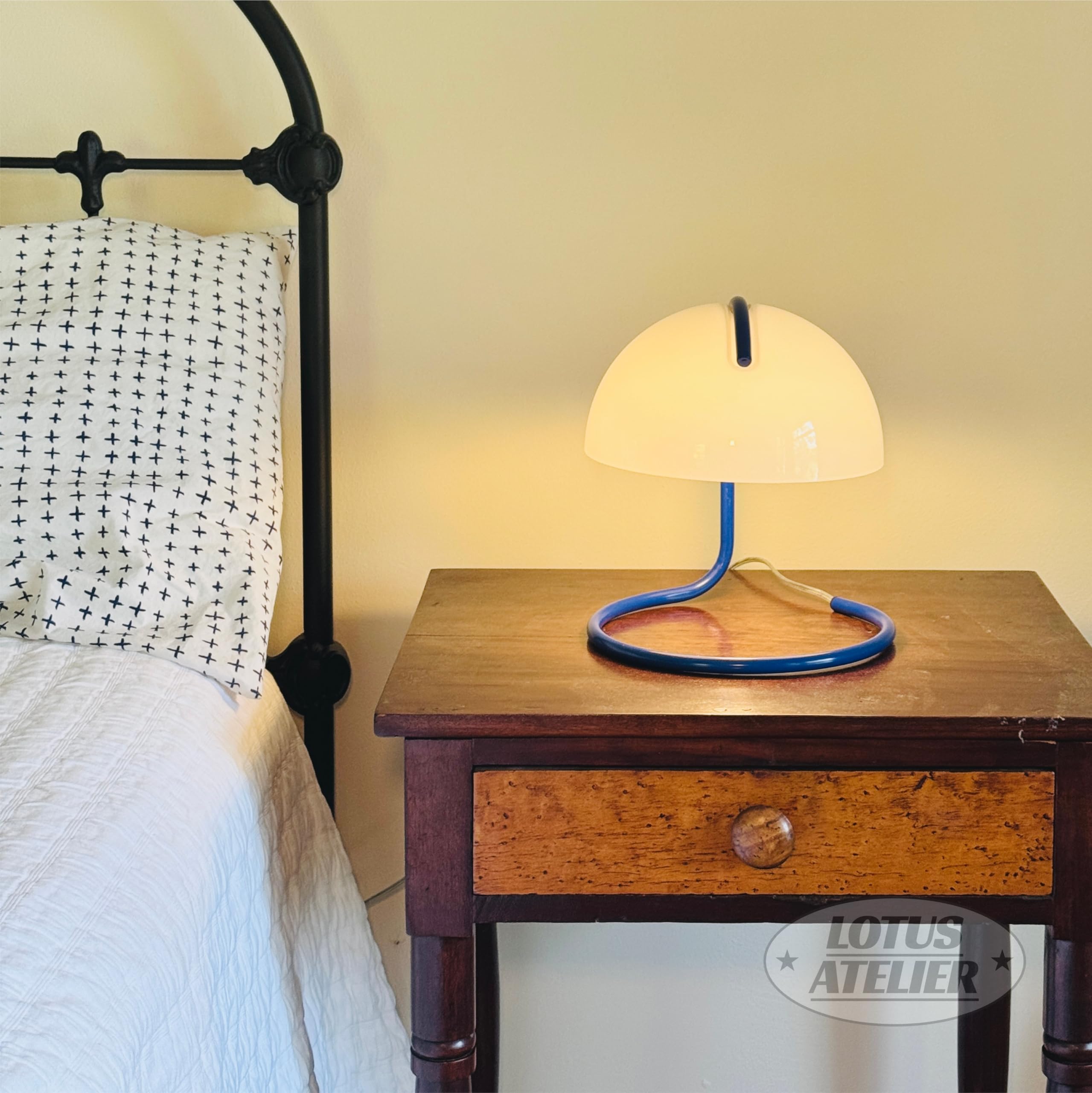 Lotus Atelier Blue Bauhaus Light | Retro Mushroom Table Lamp For Room Aesthetic Modern Lighting For Bedroom | Mid Century Modern | Living Room Decor & Bedroom Decor (10.5 H X 9.5 W) (Blue)