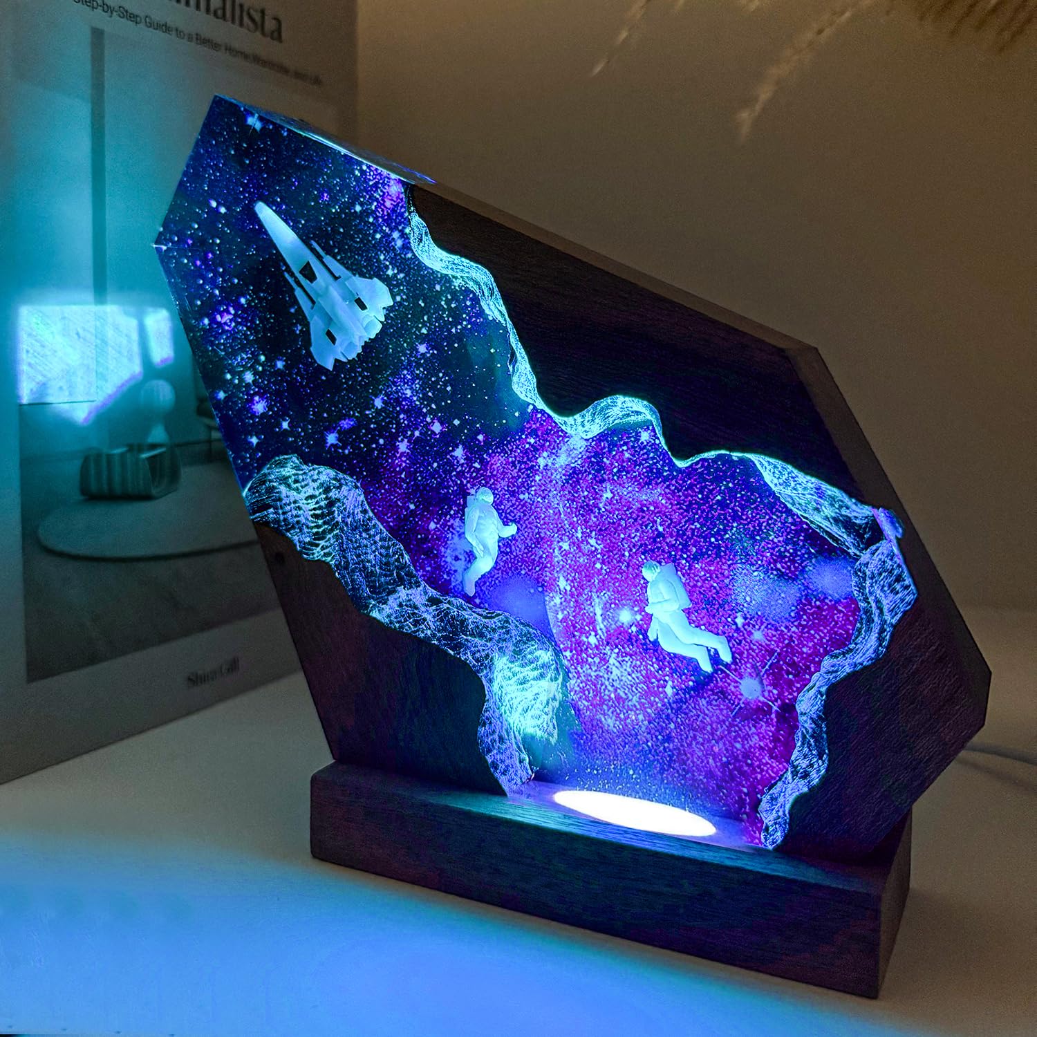 MASDEC Handcrafted Astronaut Resin Lamp, RGB Space Night Light with Wood Base USB Charging, Space Themed Bedroom Decor, Astronom