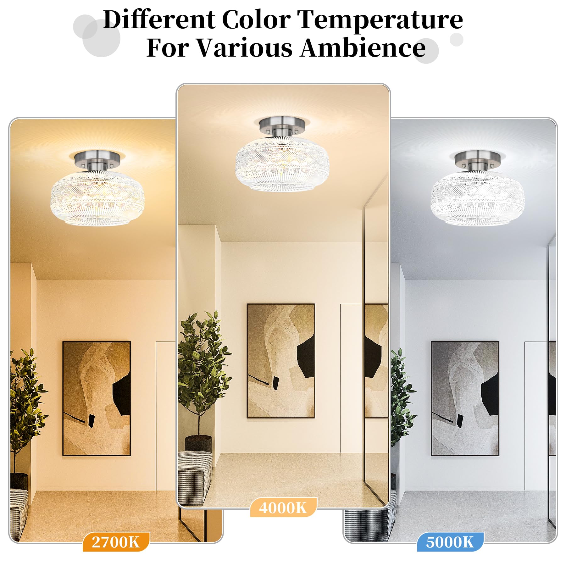 Semi Flush Mount Ceiling Light Fixture,Brushed Nickel Hallway Lights,Globe Glass Light Fixture Ceiling,Industrial Kitchen Lights