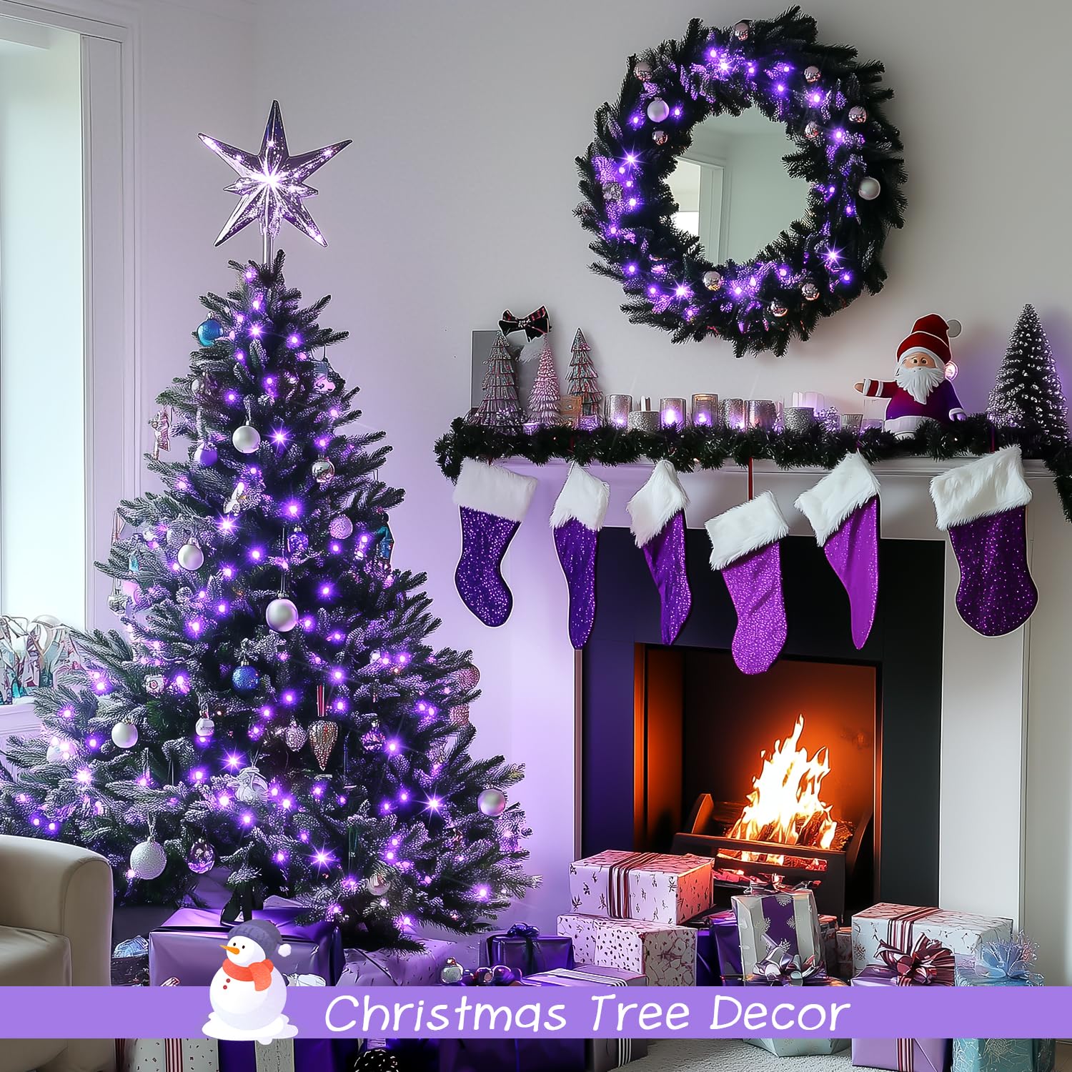 Jmexsuss 2 Pack 100 Led Purple Christmas Lights Indoor  33Ft Clear Wire Purple String Lights Outdoor Waterproof  8 Modes Connectable Christmas Tree Lights For Xmas Tree Yard Bedroom Porch Decorations