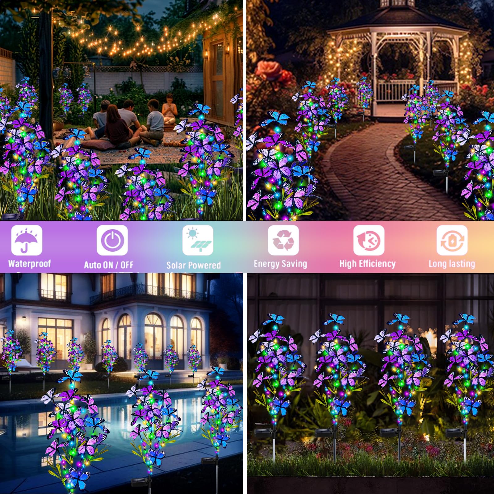 Solar Garden Lights Outdoor  Waterproof 6 Pack Solar Butterfly Lights With 60 Led 12 Butterfly Colorful Lighting For Garden Yard Lawn Outdoor Decor  Gift For Mom Women MotherS Day