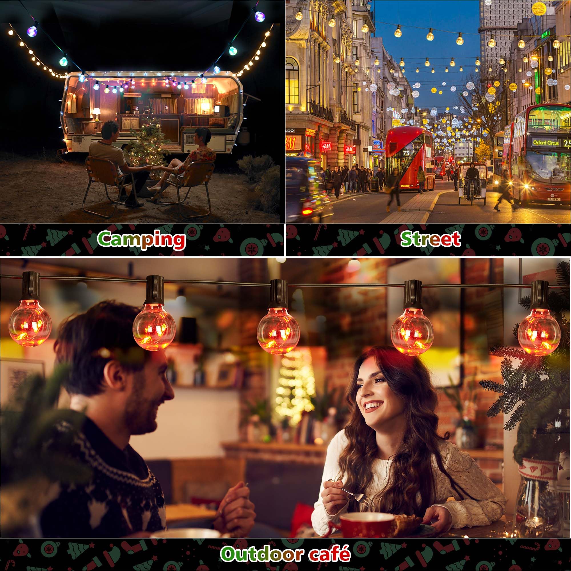OMIKA LED Outdoor String Lights - 30Ft Waterproof Patio Lights, 30+2 Color Changing G40 Bulbs, Dimmable, Shatterproof, Model DY-QP-100