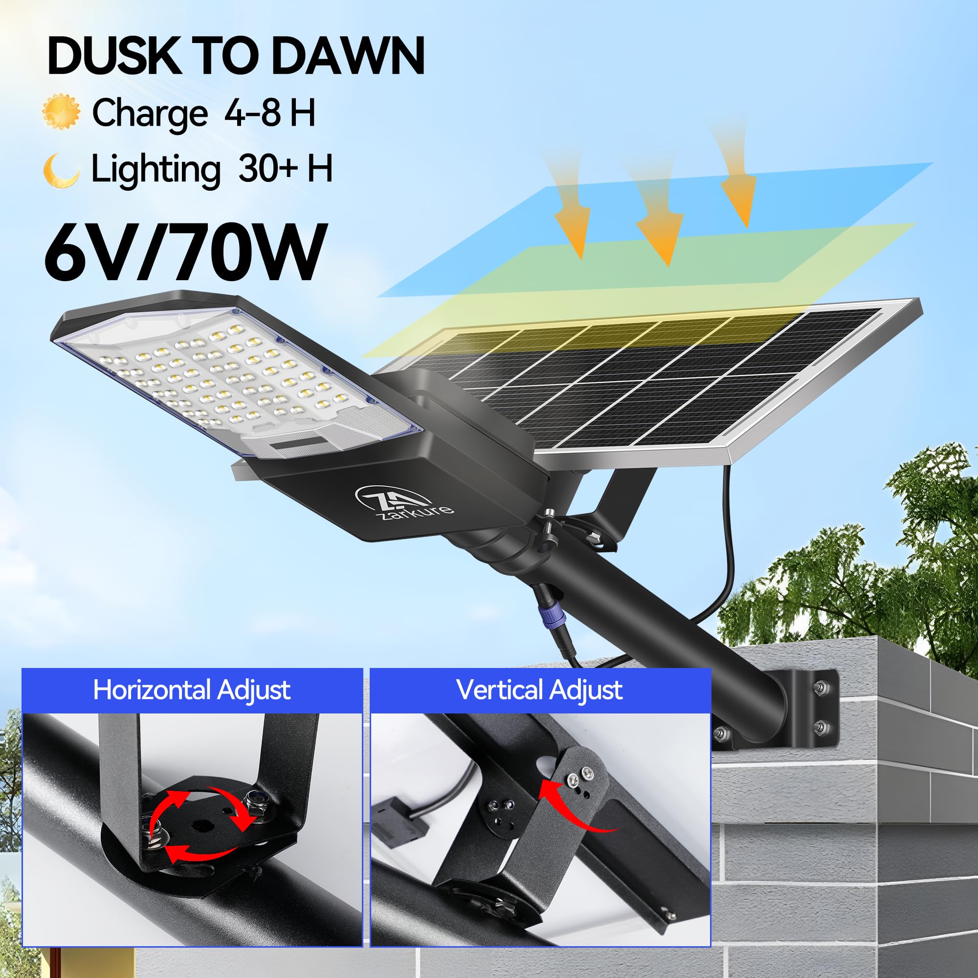 ZARKURE 5000W Solar Street Light, 7000K, 450000LM, IP67 Waterproof, 40000mAh, Black, Model LD003, Remote Control for Outdoor