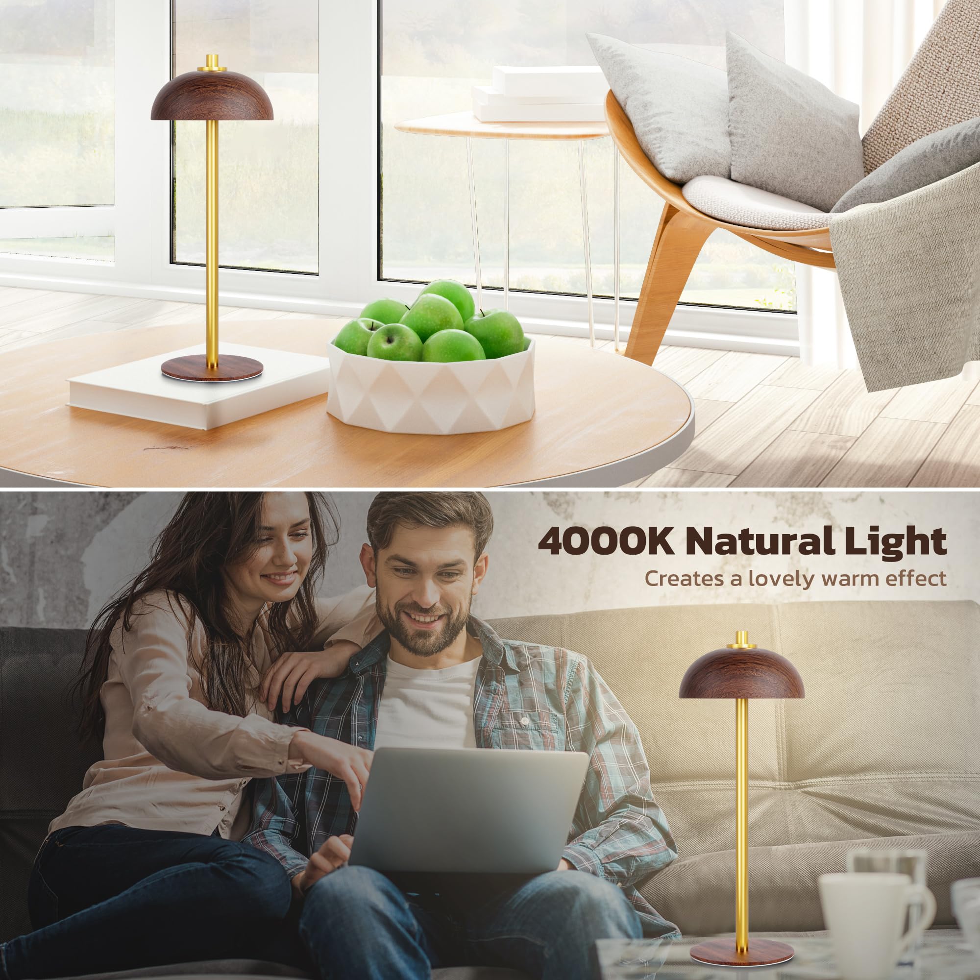 Jonemo Rechargeable Cordless Table Lamp 2 Pack - 5000Mah Battery Powered Lamp, 3 Color Stepless Dimming Led Table Light With Mem