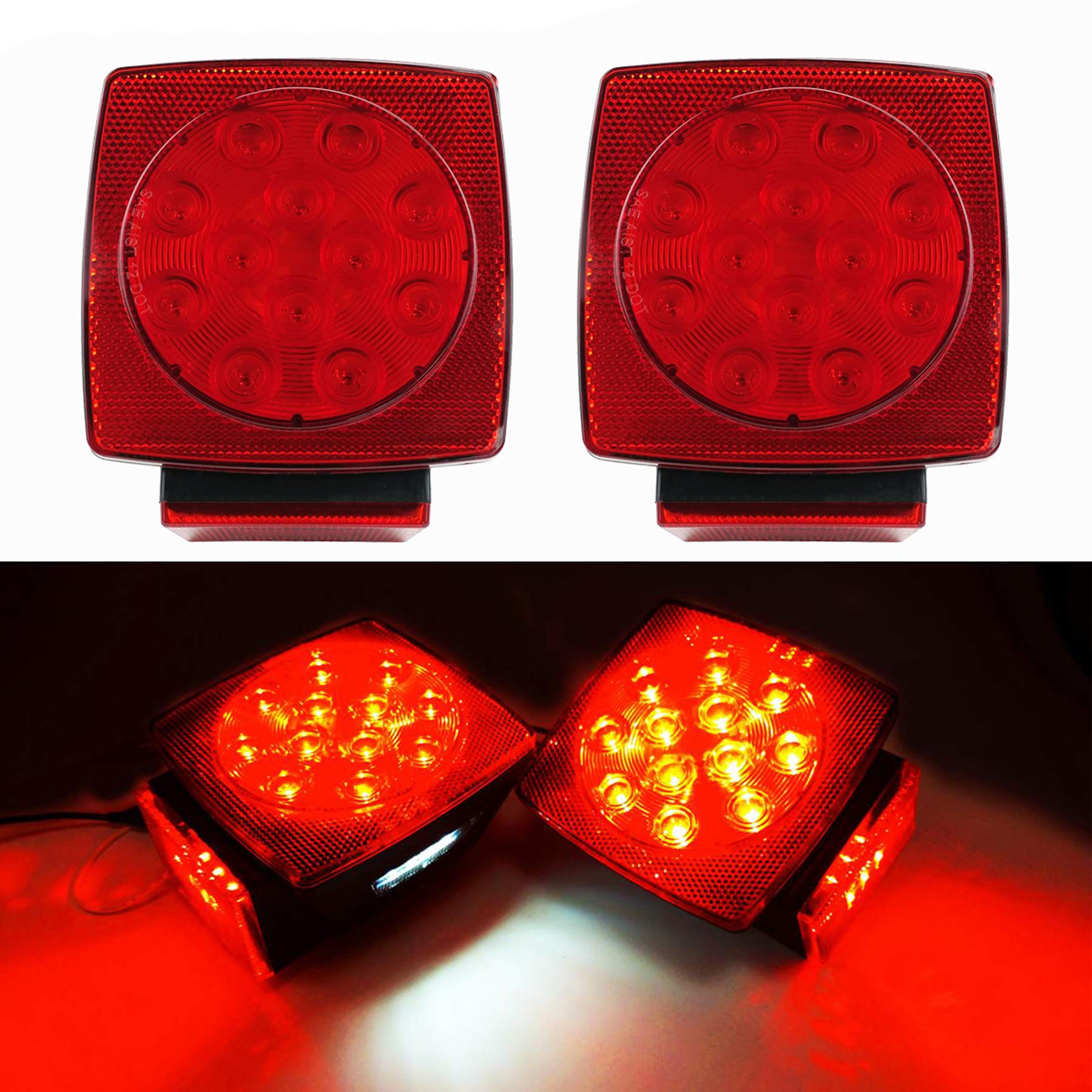 Ibrightstar Ip68 Waterproof Square Led Trailer Lights Kit - Utility Trailer Accessories With Brake Stop Tail Running License Pla