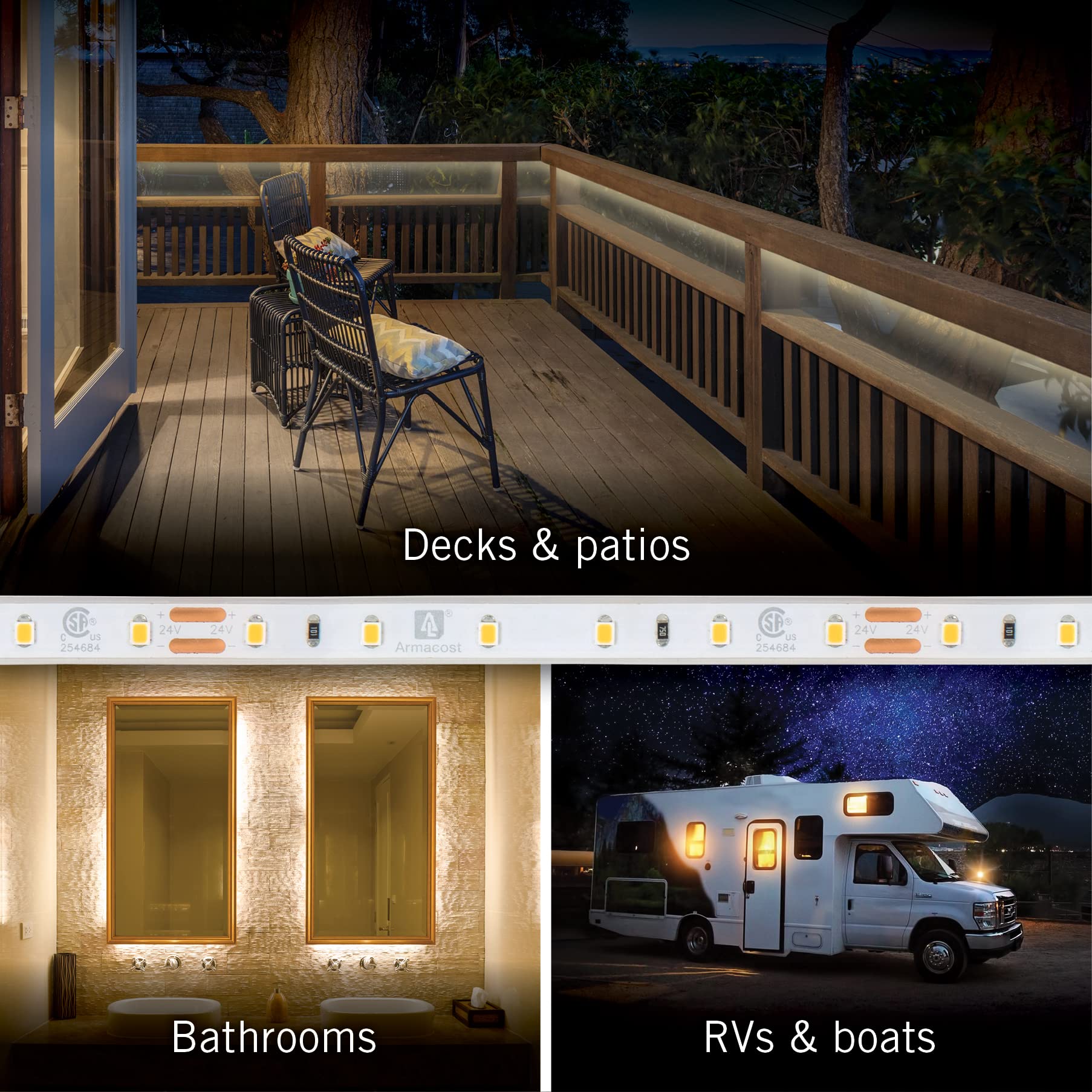 Armacost Lighting RibbonFlex Pro Outdoor Tape Light, 32.8 ft, 3000K Soft White, 60 LEDs/M, Model 145450, Copper Material