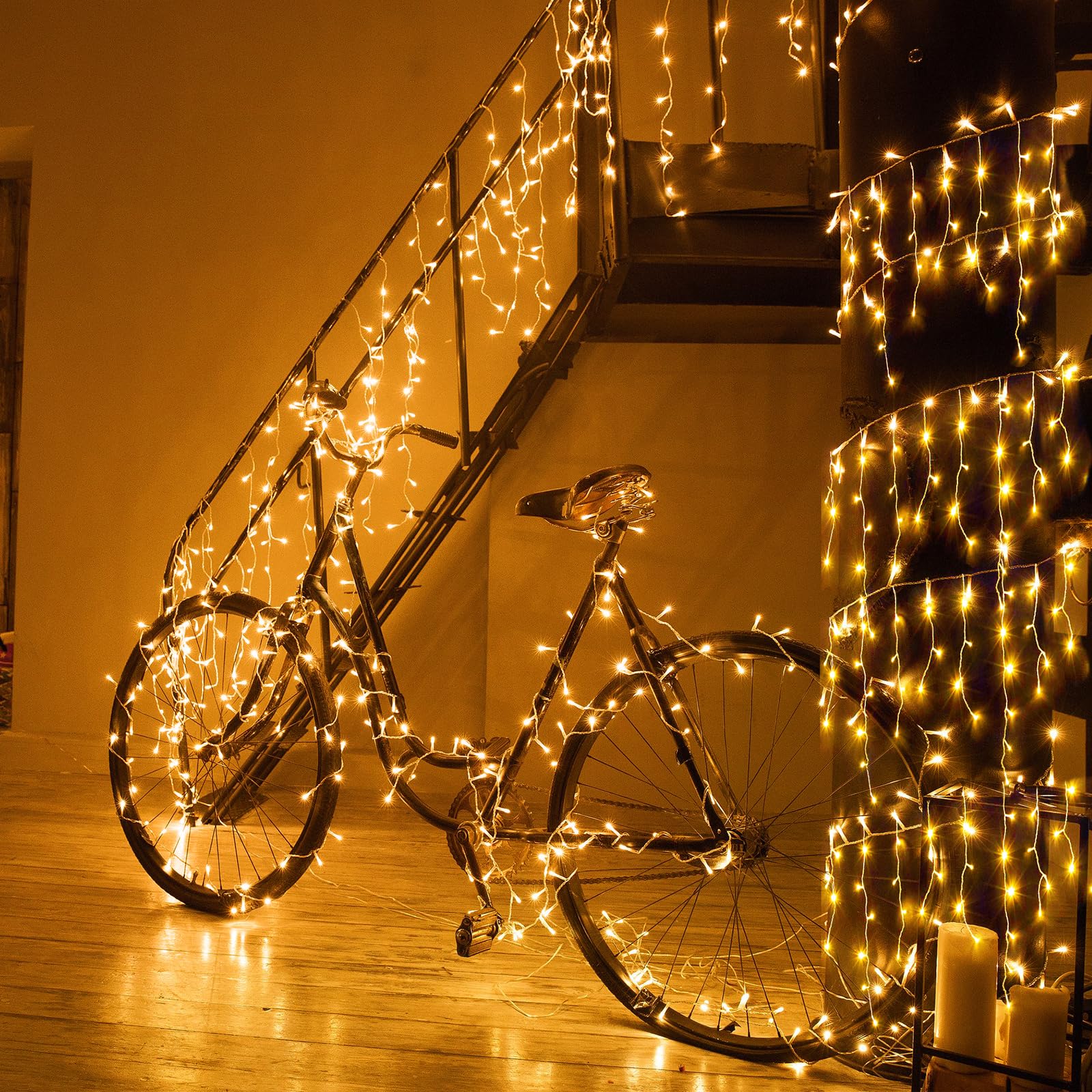 Nielfoi Icicle Lights - 66ft, 640LED Waterproof Curtain String Lights, Warm White, 8 Modes for Holiday & Party Decor